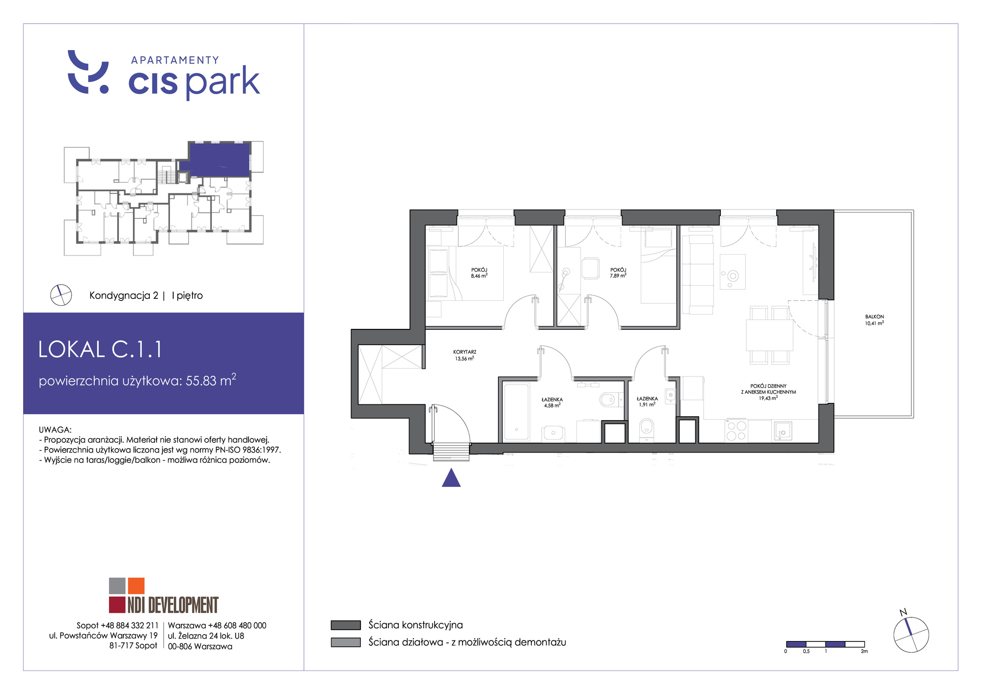 Mieszkanie 55,83 m², piętro 1, oferta nr C.1.1, Apartamenty Cis Park, Gdynia, Pustki Cisowskie-Demptowo, Pustki Cisowskie, ul. Chabrowa-idx