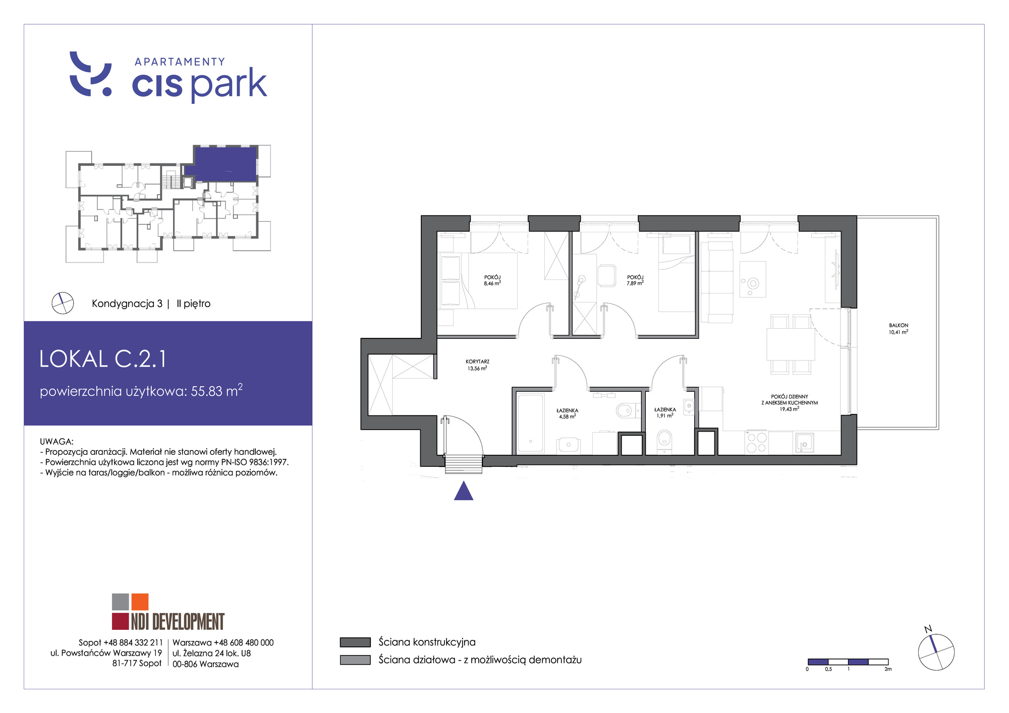 Mieszkanie 55,83 m², piętro 2, oferta nr C.2.1, Apartamenty Cis Park, Gdynia, Pustki Cisowskie-Demptowo, Pustki Cisowskie, ul. Chabrowa-idx