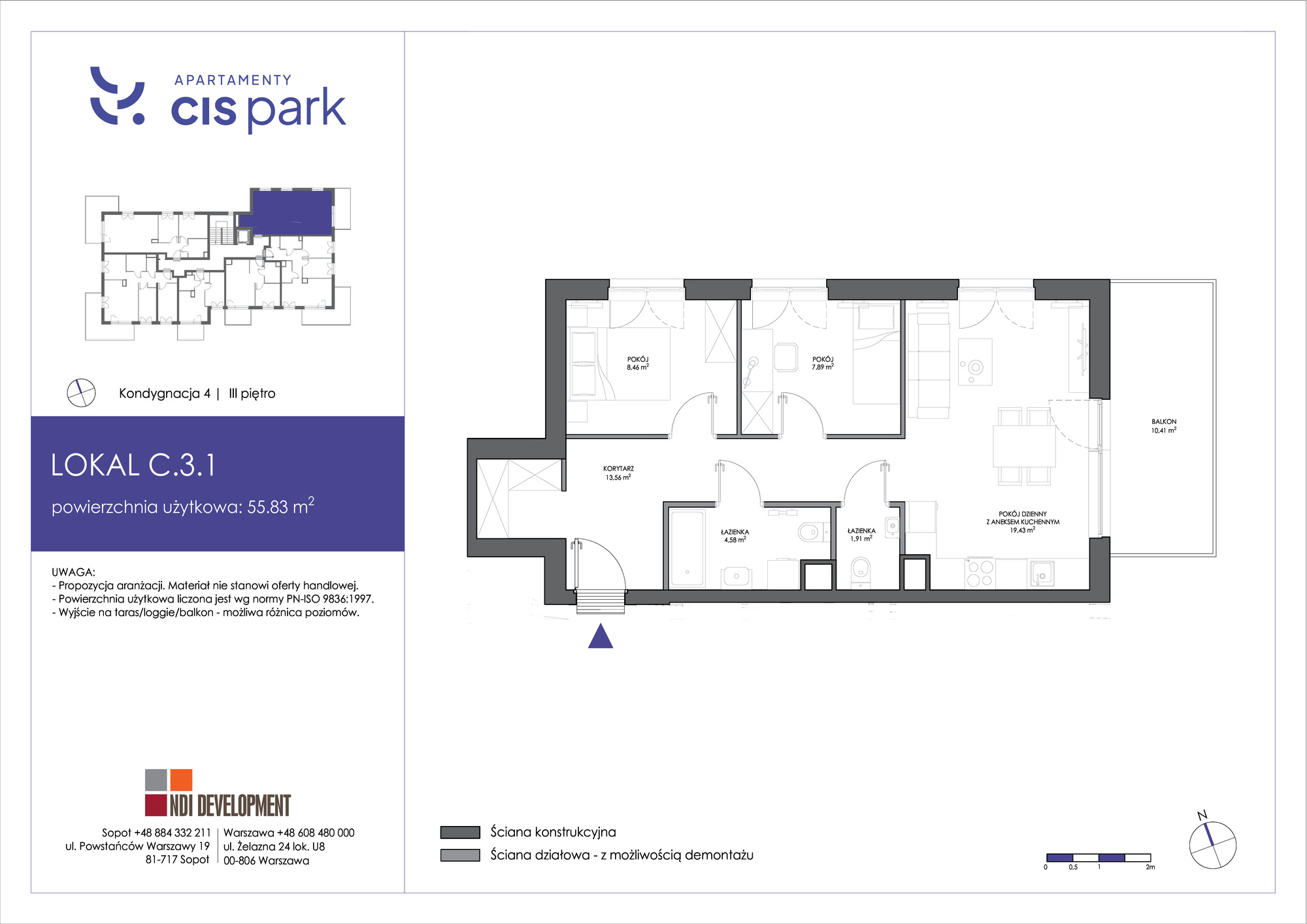 Mieszkanie 55,83 m², piętro 3, oferta nr C.3.1, Apartamenty Cis Park, Gdynia, Pustki Cisowskie-Demptowo, Pustki Cisowskie, ul. Chabrowa-idx