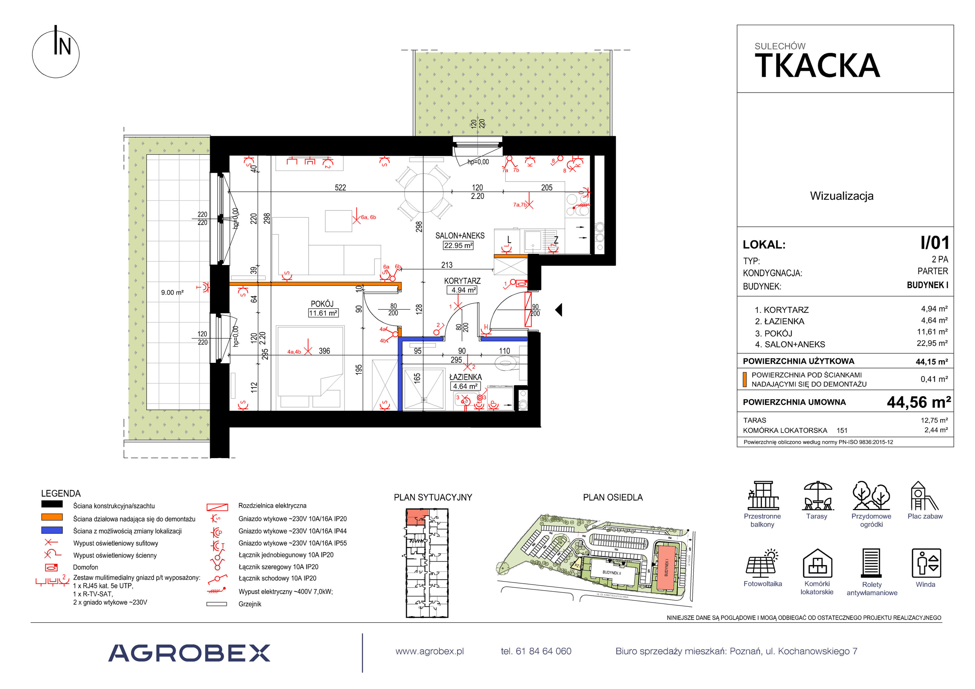 Mieszkanie 44,56 m², parter, oferta nr 1/01, Osiedle Tkacka, Sulechów, ul. Tkacka-idx