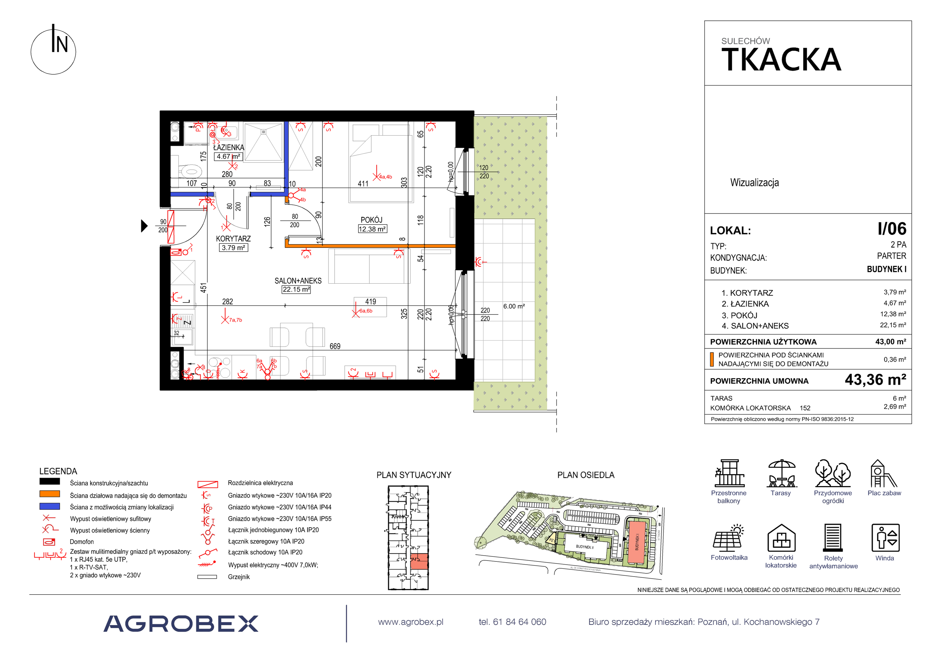 Mieszkanie 43,36 m², parter, oferta nr 1/06, Osiedle Tkacka, Sulechów, ul. Tkacka-idx