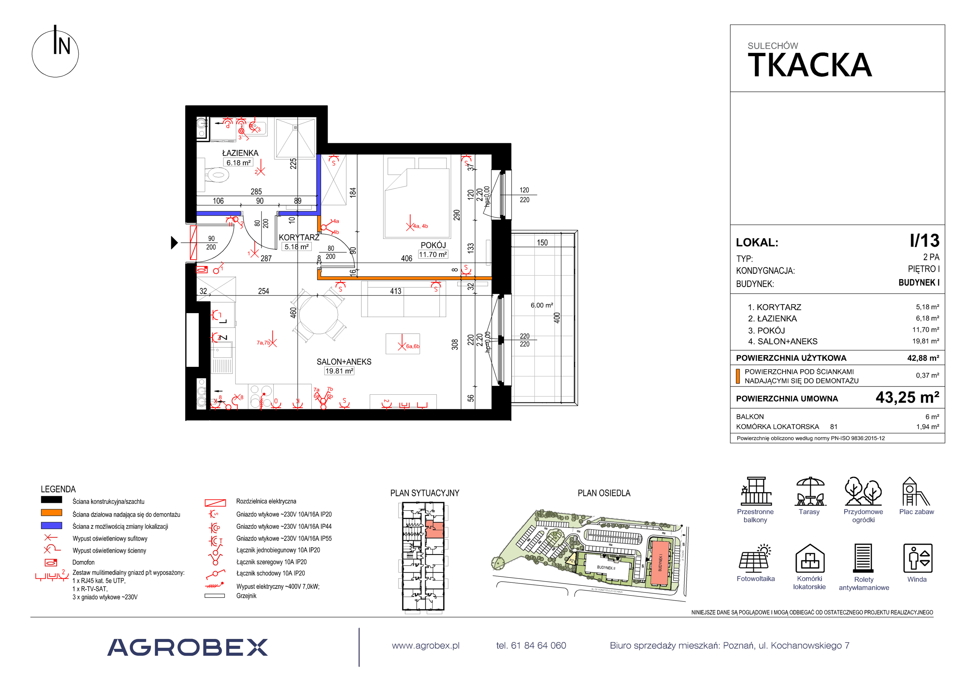 Mieszkanie 43,25 m², piętro 1, oferta nr 1/13, Osiedle Tkacka, Sulechów, ul. Tkacka-idx