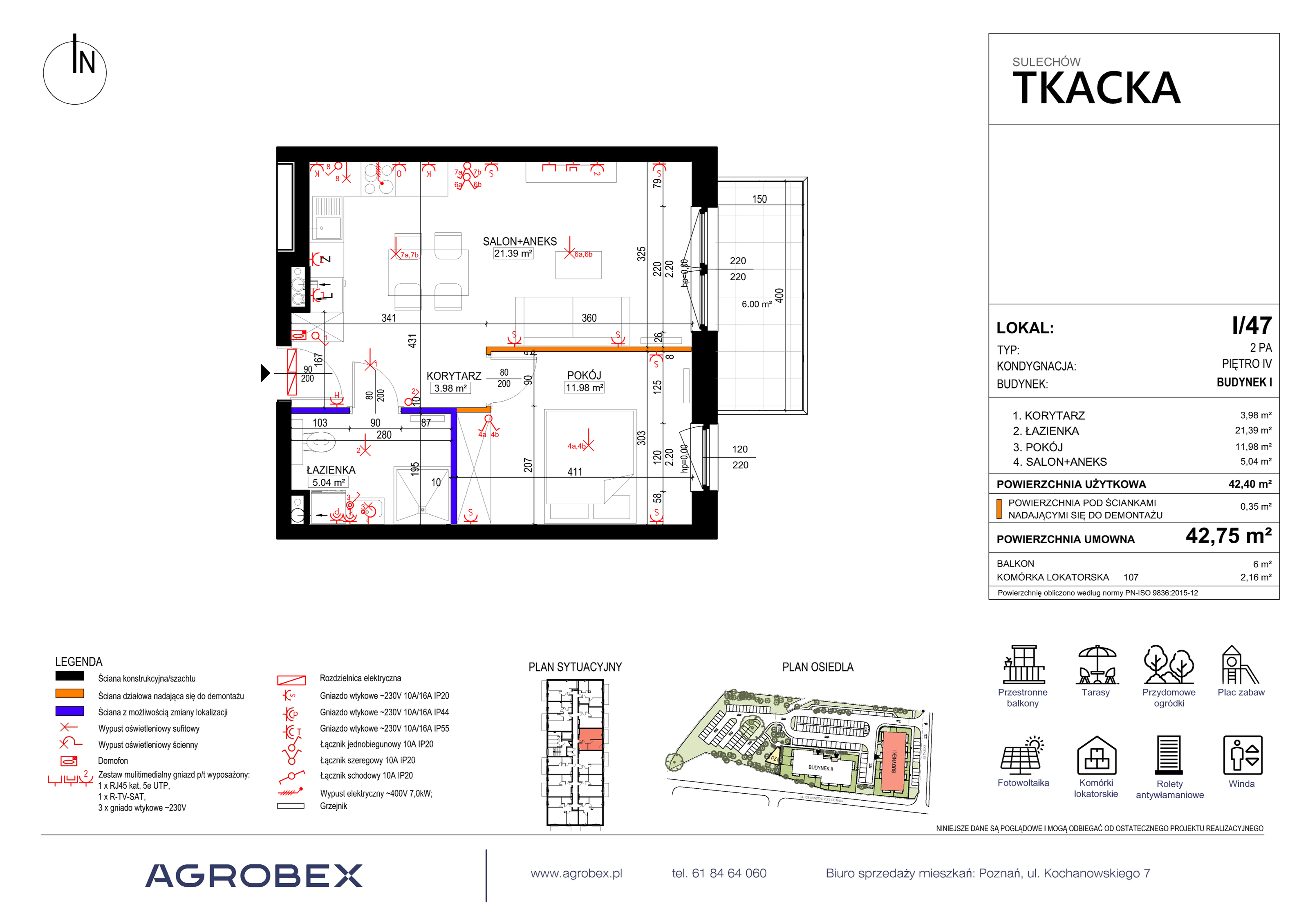 Mieszkanie 42,75 m², piętro 4, oferta nr 1/47, Osiedle Tkacka, Sulechów, ul. Tkacka-idx