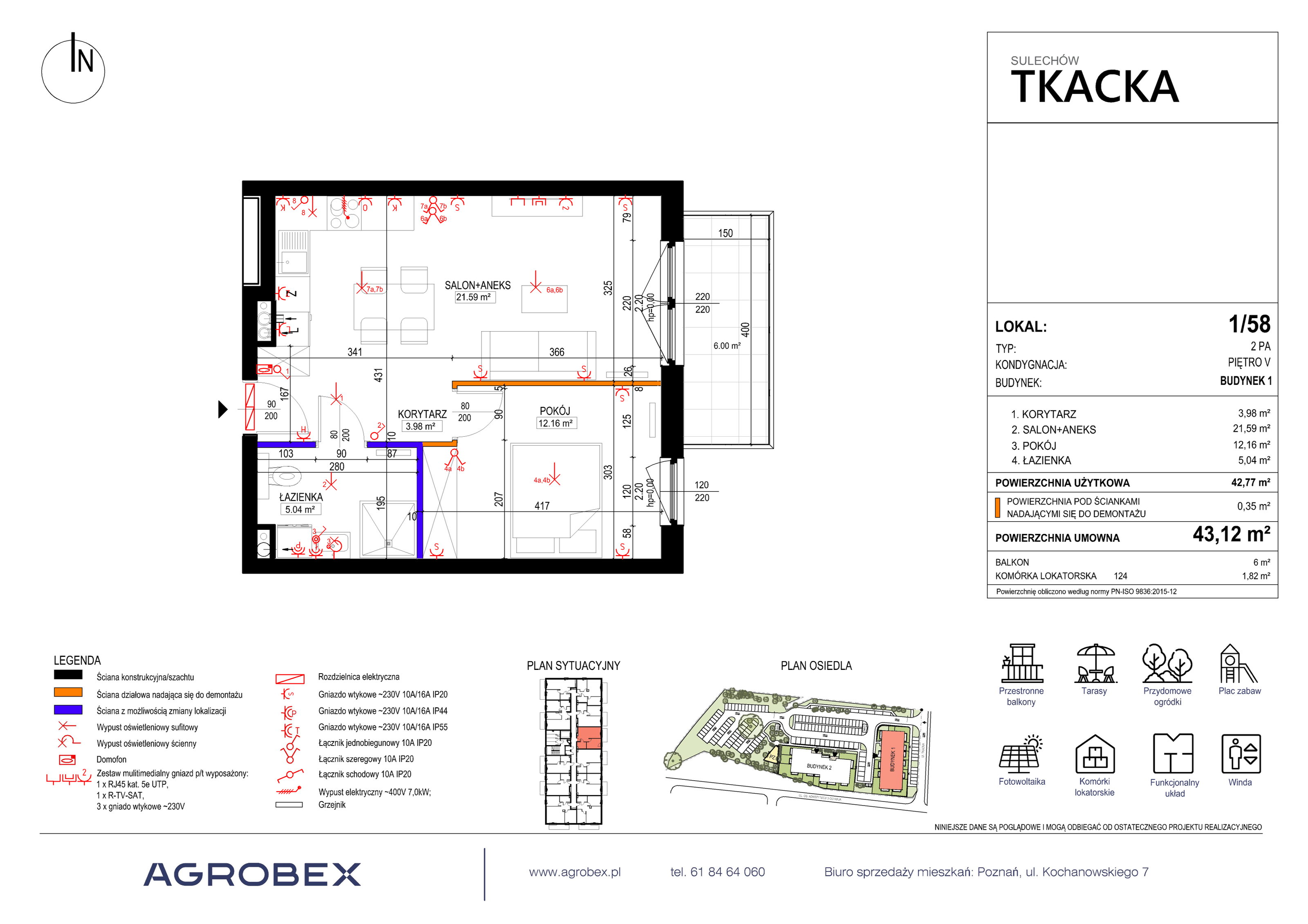 Mieszkanie 43,12 m², piętro 5, oferta nr 1/58, Osiedle Tkacka, Sulechów, ul. Tkacka-idx