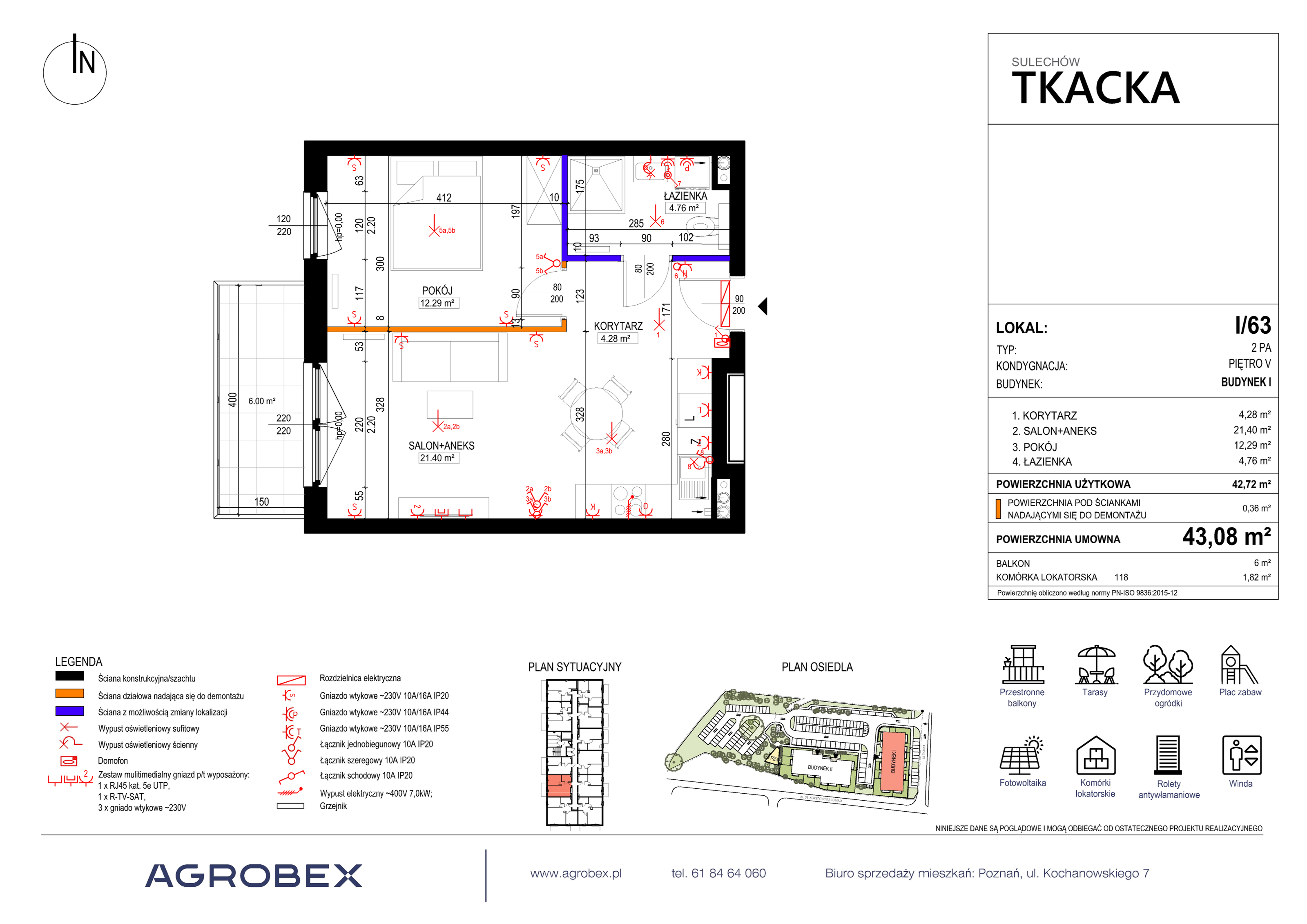 Mieszkanie 43,08 m², piętro 5, oferta nr 1/63, Osiedle Tkacka, Sulechów, ul. Tkacka-idx