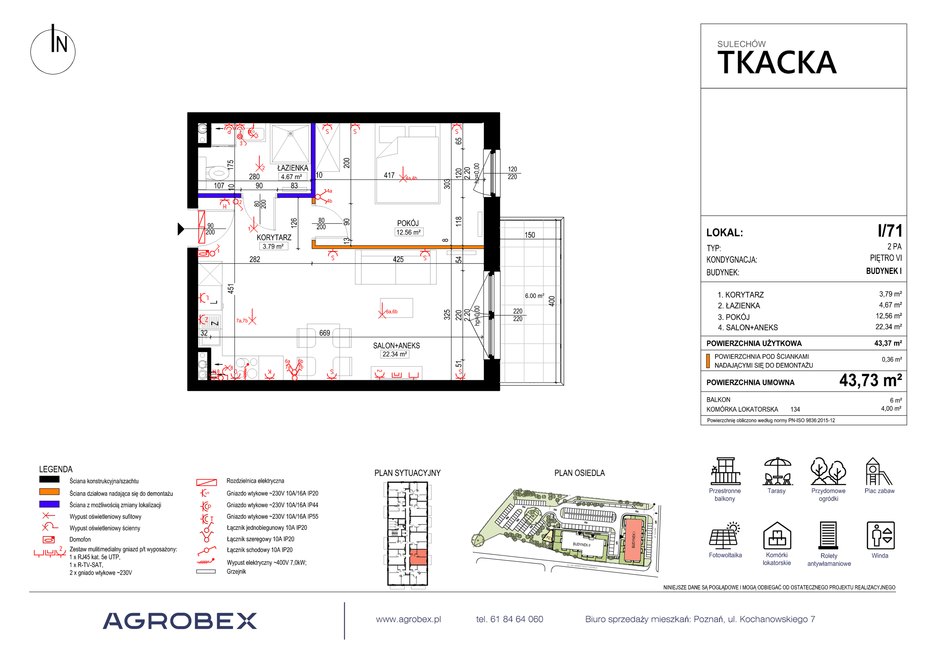 Mieszkanie 43,73 m², piętro 6, oferta nr 1/71, Osiedle Tkacka, Sulechów, ul. Tkacka-idx