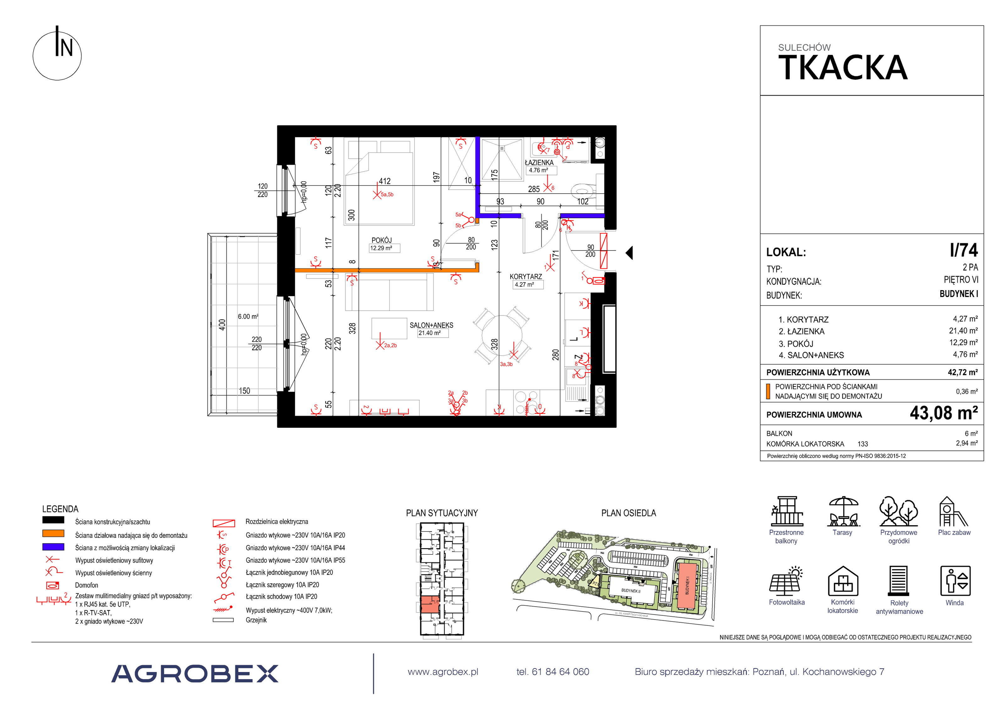 Mieszkanie 43,08 m², piętro 6, oferta nr 1/74, Osiedle Tkacka, Sulechów, ul. Tkacka-idx