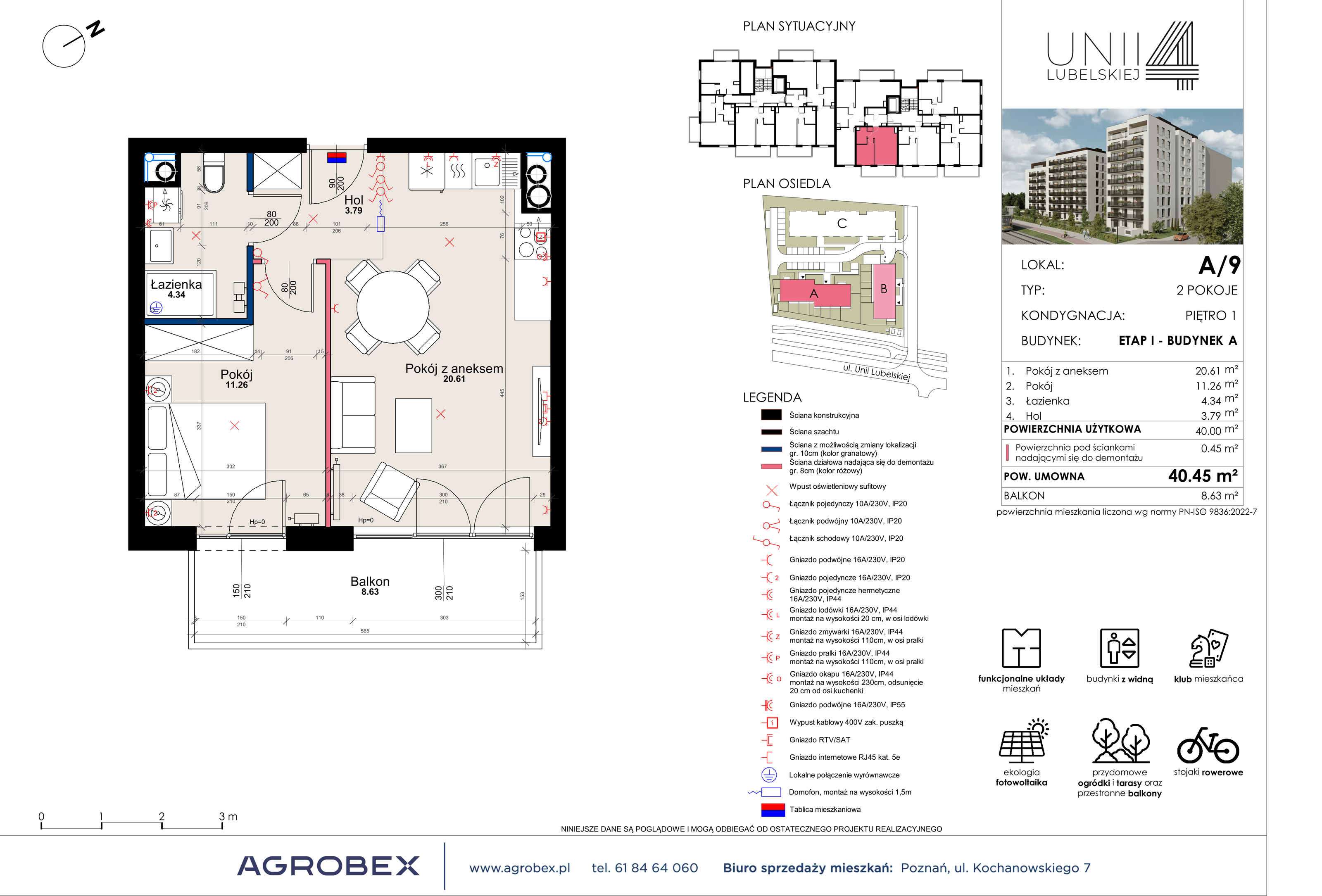 Mieszkanie 40,45 m², piętro 1, oferta nr A/9, Unii Lubelskiej 4, Poznań, Nowe Miasto, Starołęka, ul. Unii Lubelskiej 4-idx