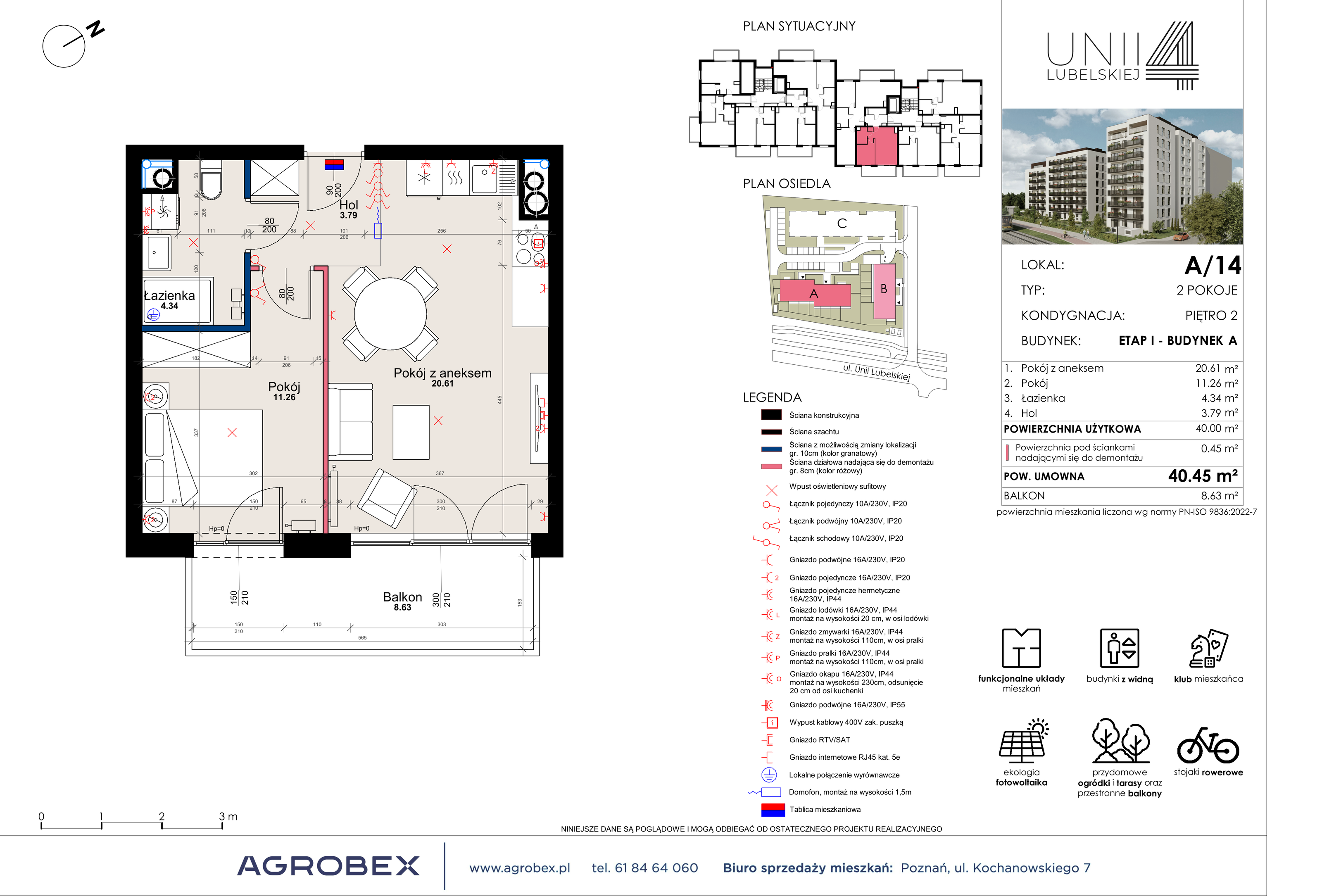 Mieszkanie 40,45 m², piętro 2, oferta nr A/14, Unii Lubelskiej 4, Poznań, Nowe Miasto, Starołęka, ul. Unii Lubelskiej 4-idx