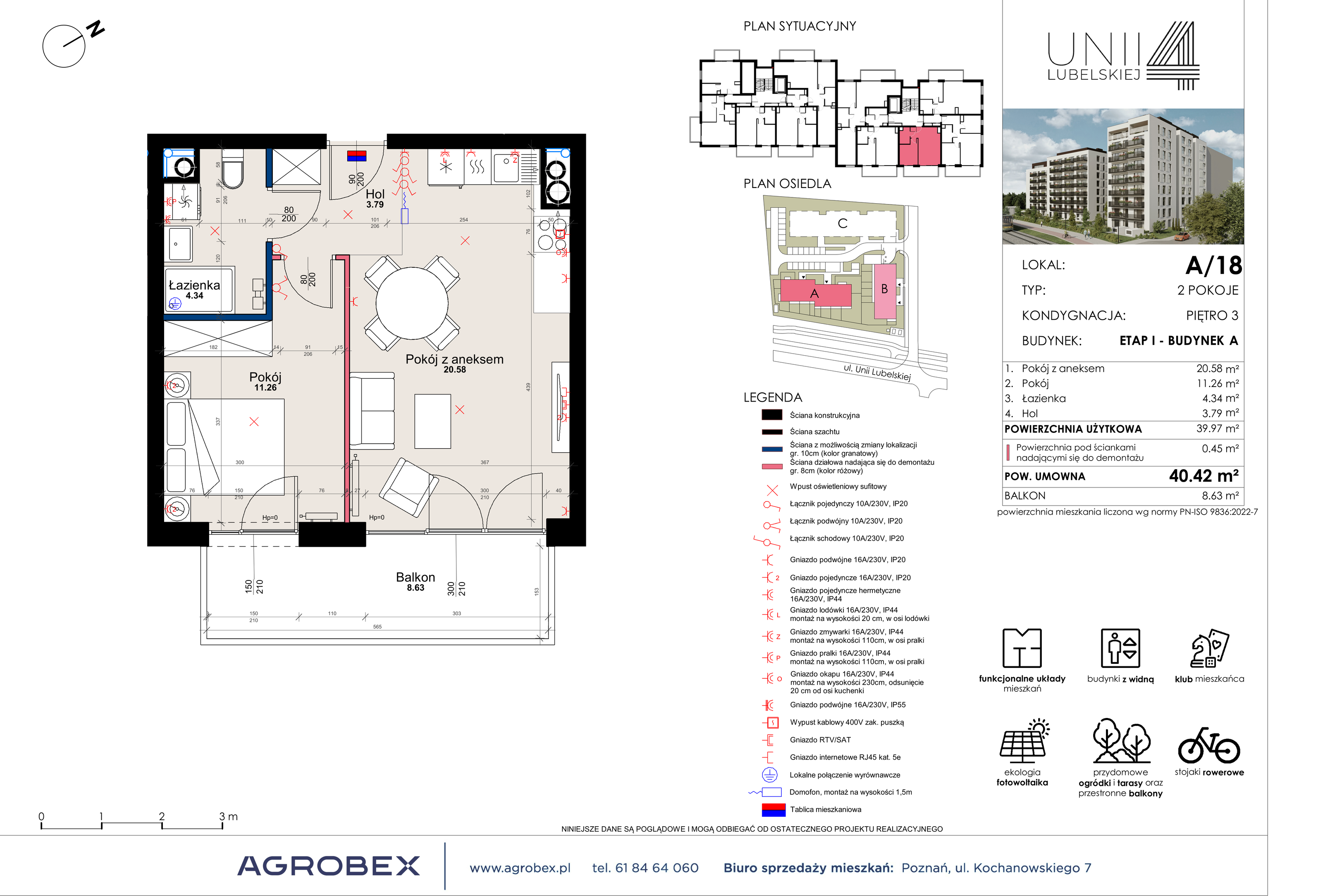 Mieszkanie 40,42 m², piętro 3, oferta nr A/18, Unii Lubelskiej 4, Poznań, Nowe Miasto, Starołęka, ul. Unii Lubelskiej 4-idx