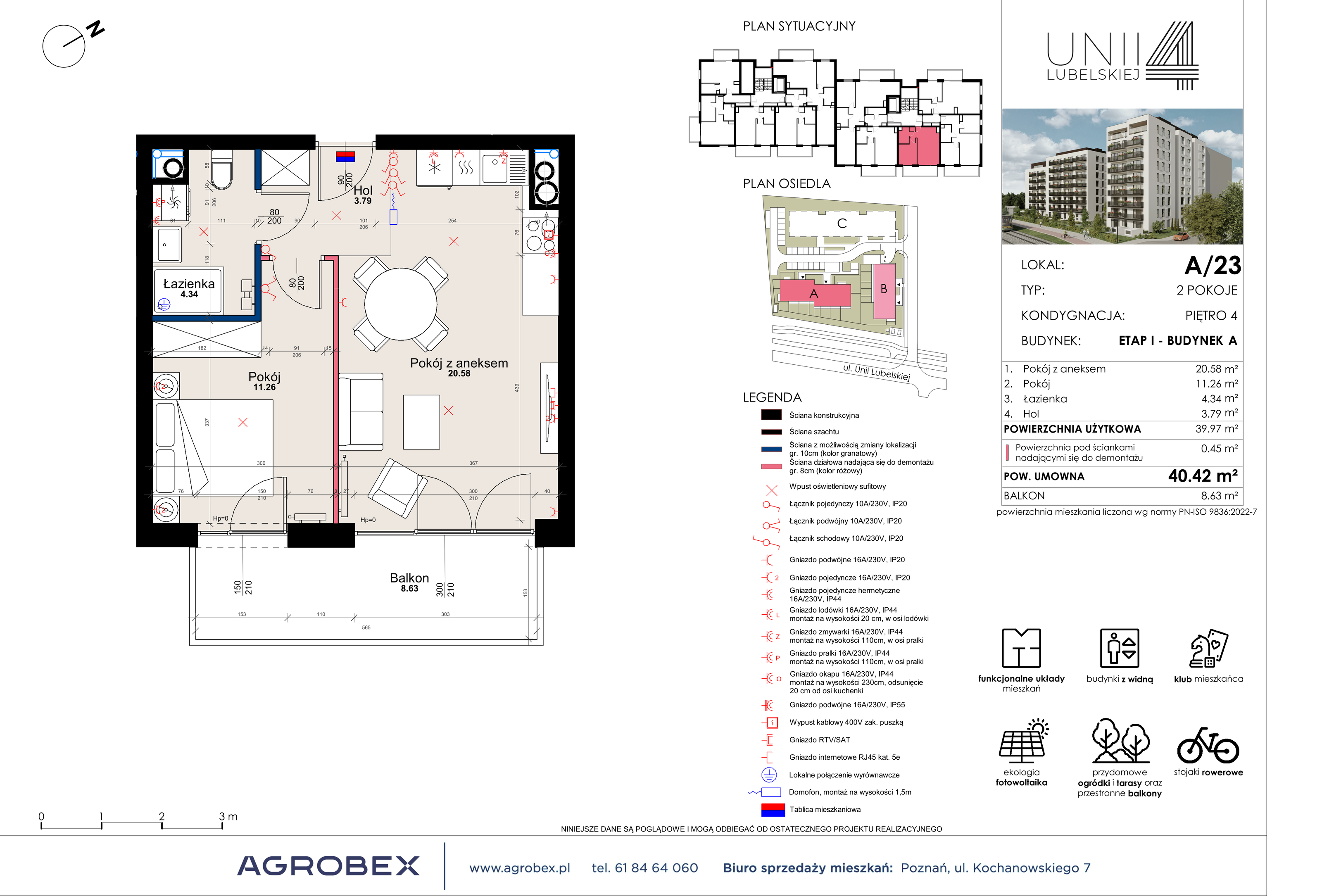 Mieszkanie 40,42 m², piętro 4, oferta nr A/23, Unii Lubelskiej 4, Poznań, Nowe Miasto, Starołęka, ul. Unii Lubelskiej 4-idx