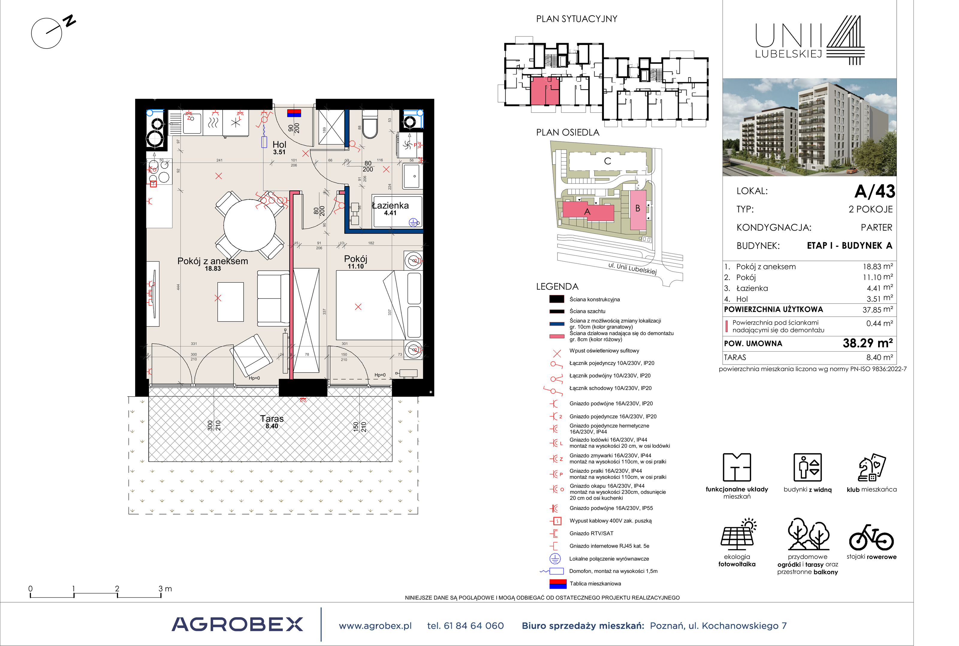 Mieszkanie 38,29 m², parter, oferta nr A/43, Unii Lubelskiej 4, Poznań, Nowe Miasto, Starołęka, ul. Unii Lubelskiej 4-idx