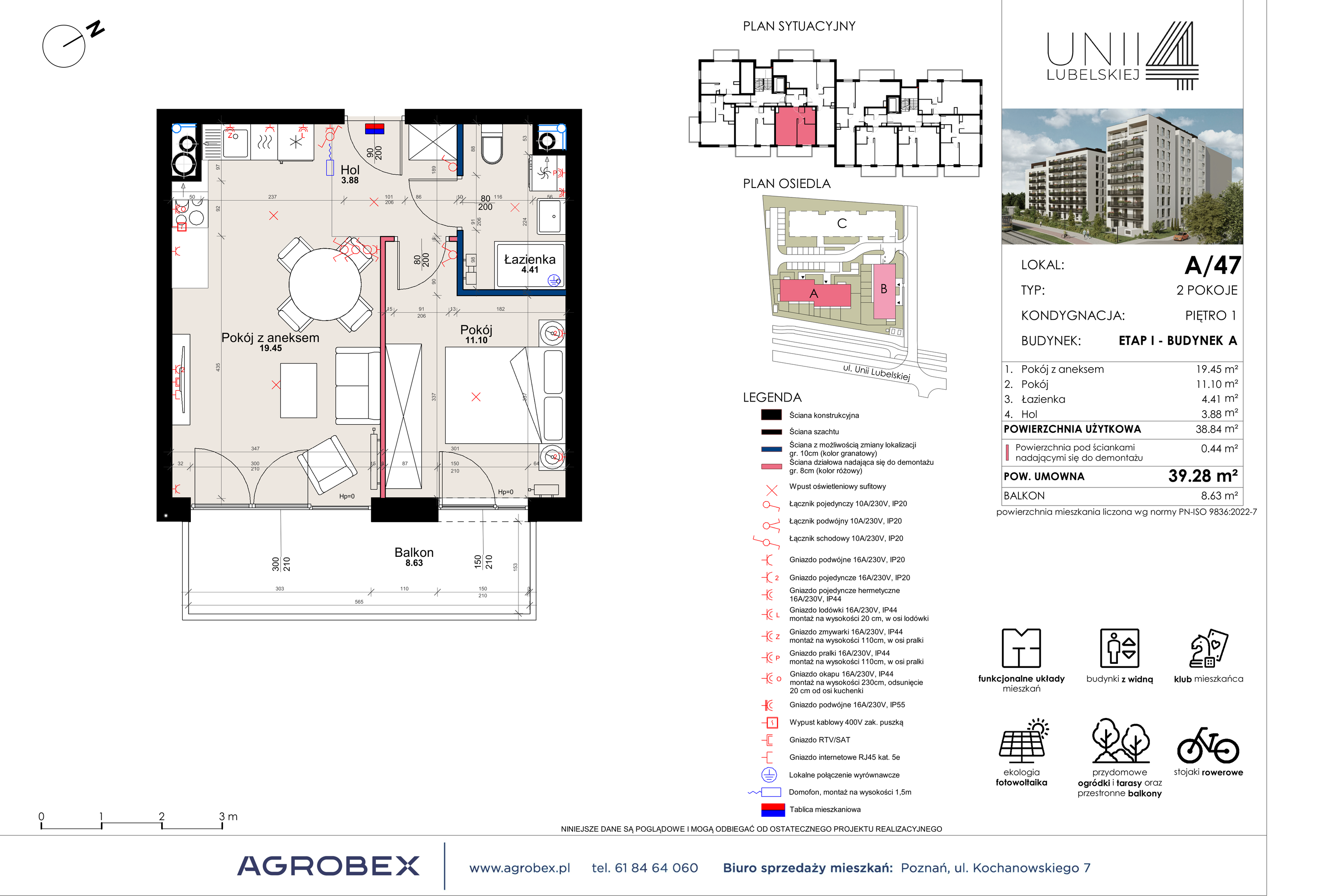 Mieszkanie 39,28 m², piętro 1, oferta nr A/47, Unii Lubelskiej 4, Poznań, Nowe Miasto, Starołęka, ul. Unii Lubelskiej 4-idx