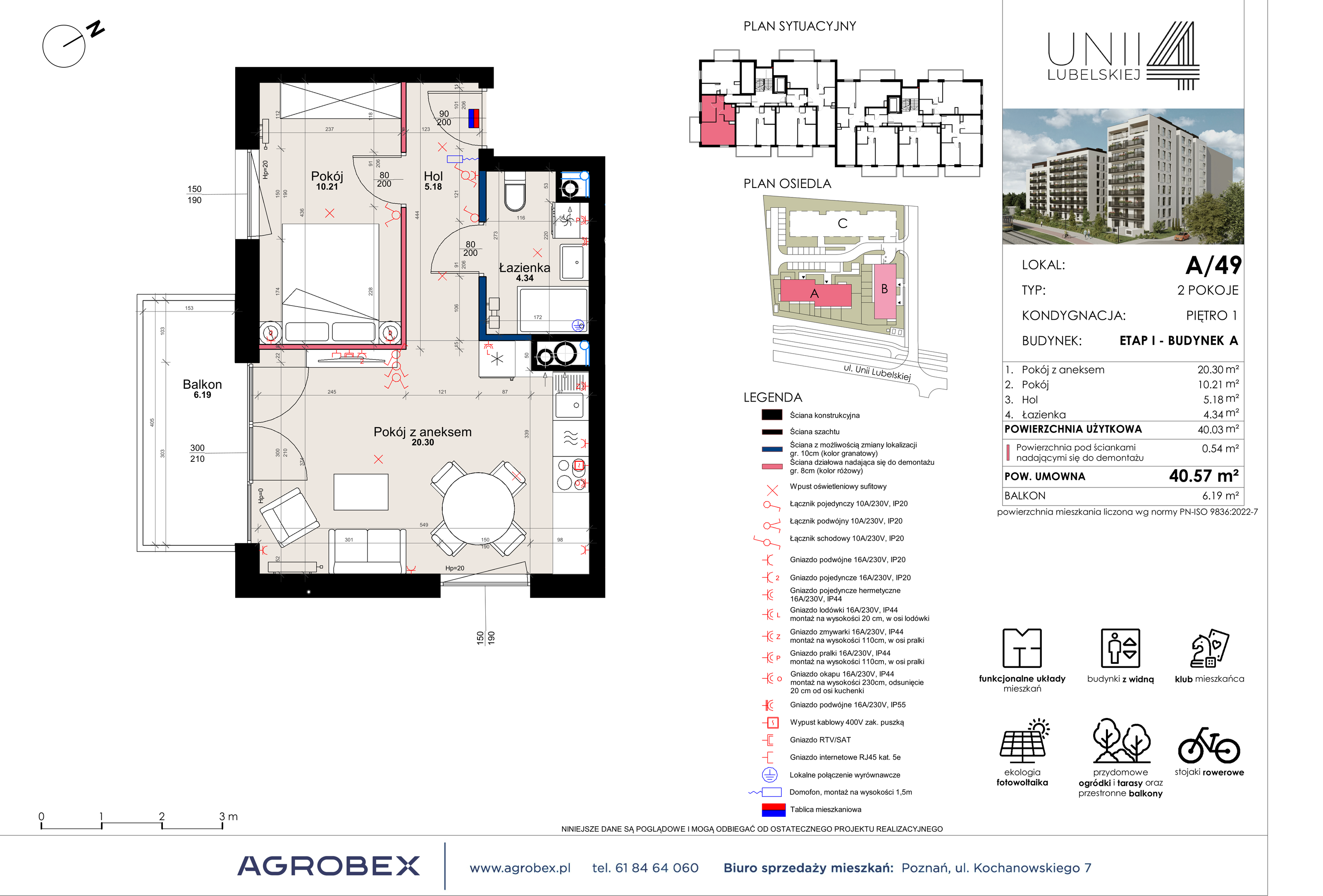 Mieszkanie 40,57 m², piętro 1, oferta nr A/49, Unii Lubelskiej 4, Poznań, Nowe Miasto, Starołęka, ul. Unii Lubelskiej 4-idx