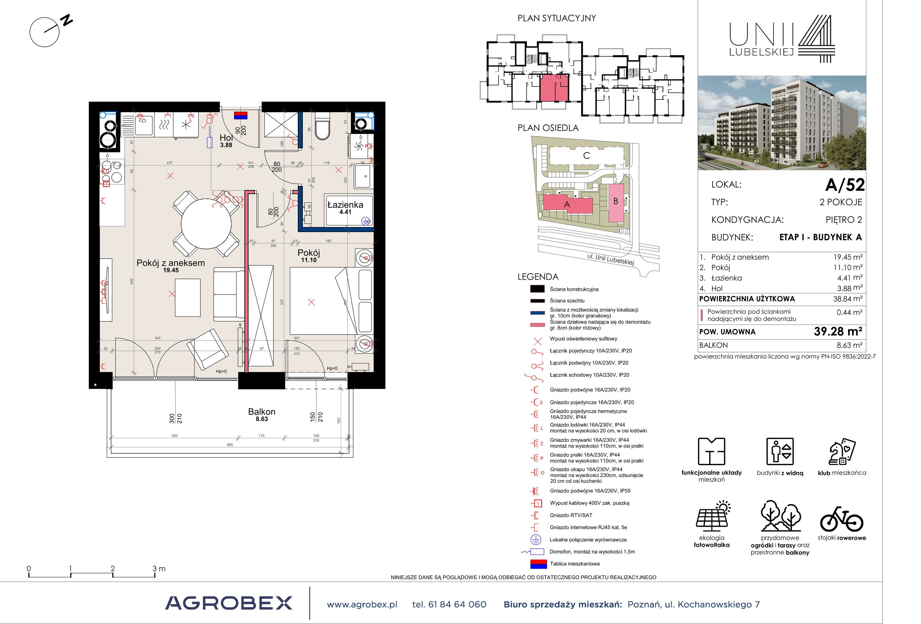 Mieszkanie 39,28 m², piętro 2, oferta nr A/52, Unii Lubelskiej 4, Poznań, Nowe Miasto, Starołęka, ul. Unii Lubelskiej 4-idx