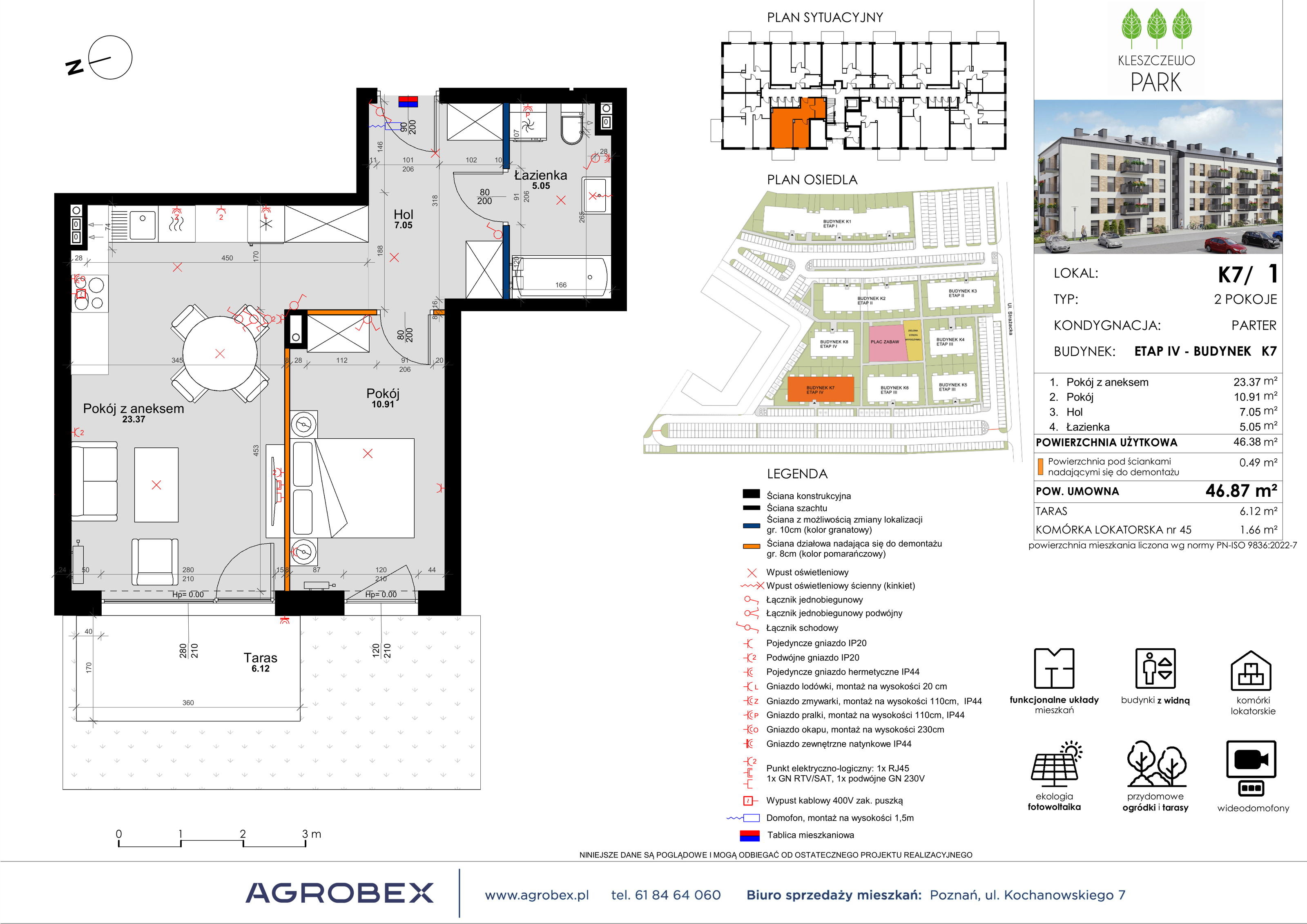 Mieszkanie 46,87 m², parter, oferta nr K7/1, Kleszczewo Park, Kleszczewo, ul. Wiesławy Szymborskiej 1-idx