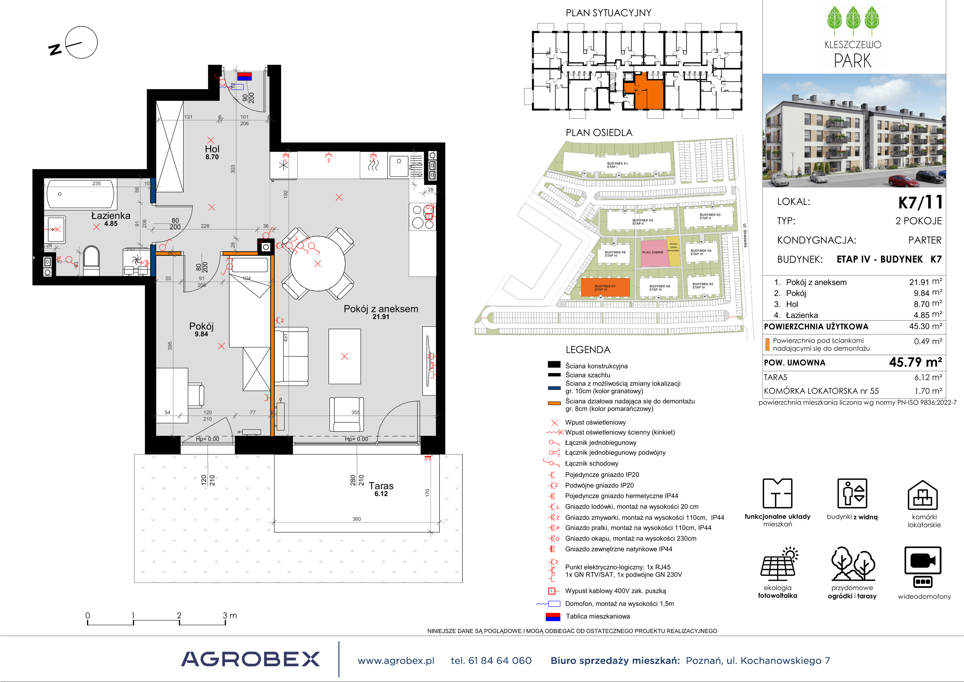 Mieszkanie 45,79 m², parter, oferta nr K7/11, Kleszczewo Park, Kleszczewo, ul. Wiesławy Szymborskiej 1-idx