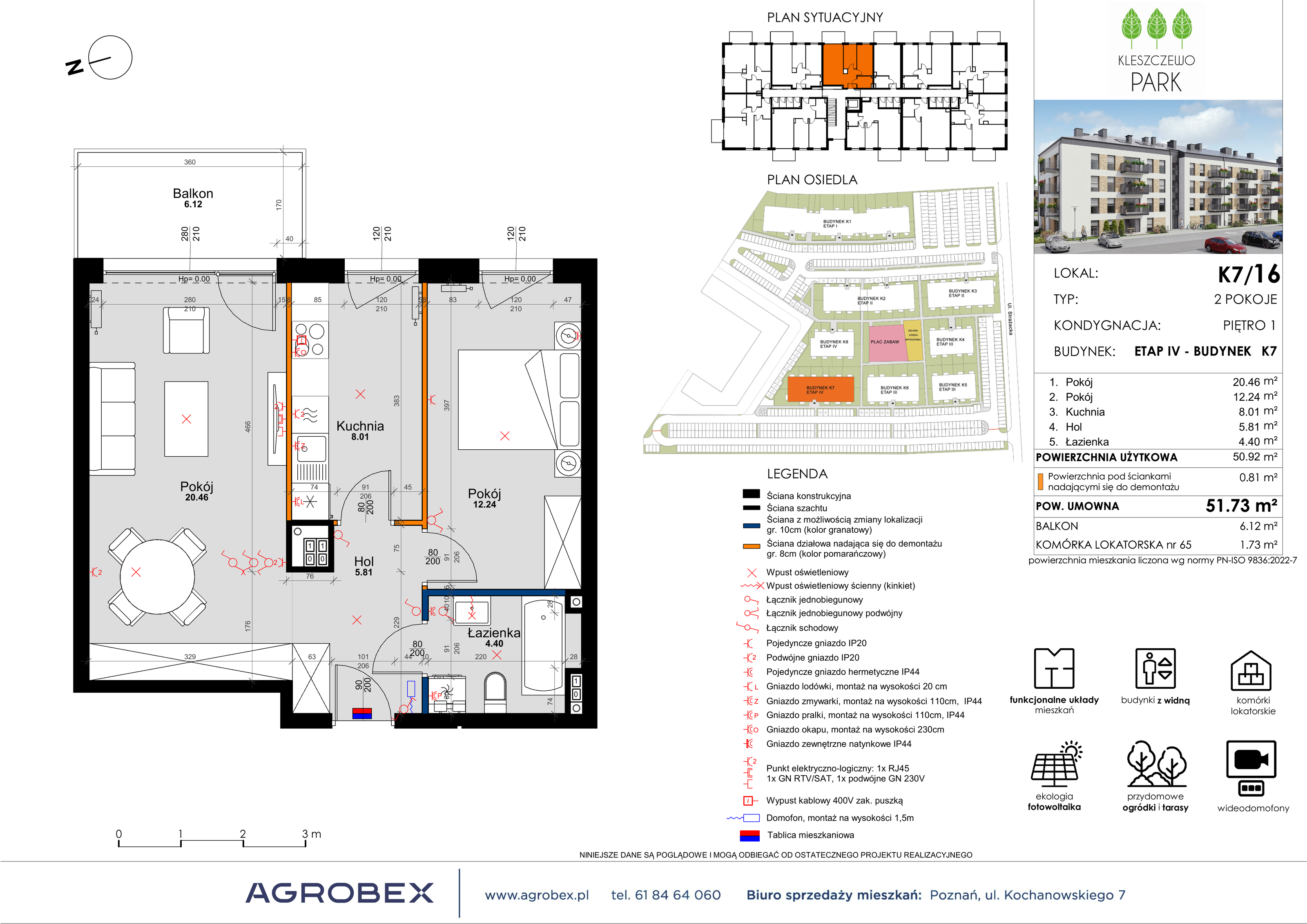 Mieszkanie 51,73 m², piętro 1, oferta nr K7/16, Kleszczewo Park, Kleszczewo, ul. Wiesławy Szymborskiej 1-idx