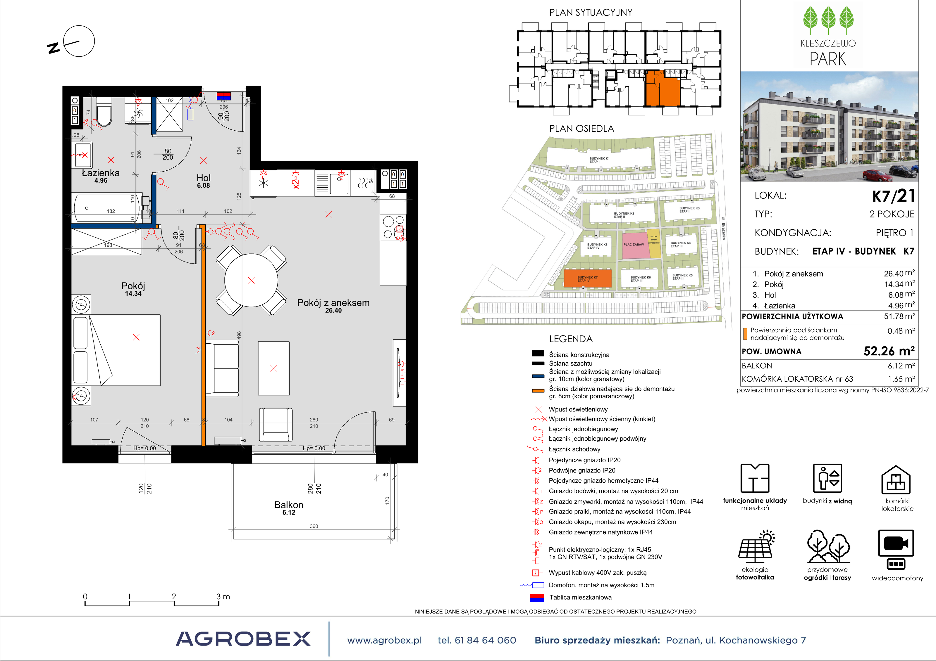 Mieszkanie 52,26 m², piętro 1, oferta nr K7/21, Kleszczewo Park, Kleszczewo, ul. Wiesławy Szymborskiej 1-idx