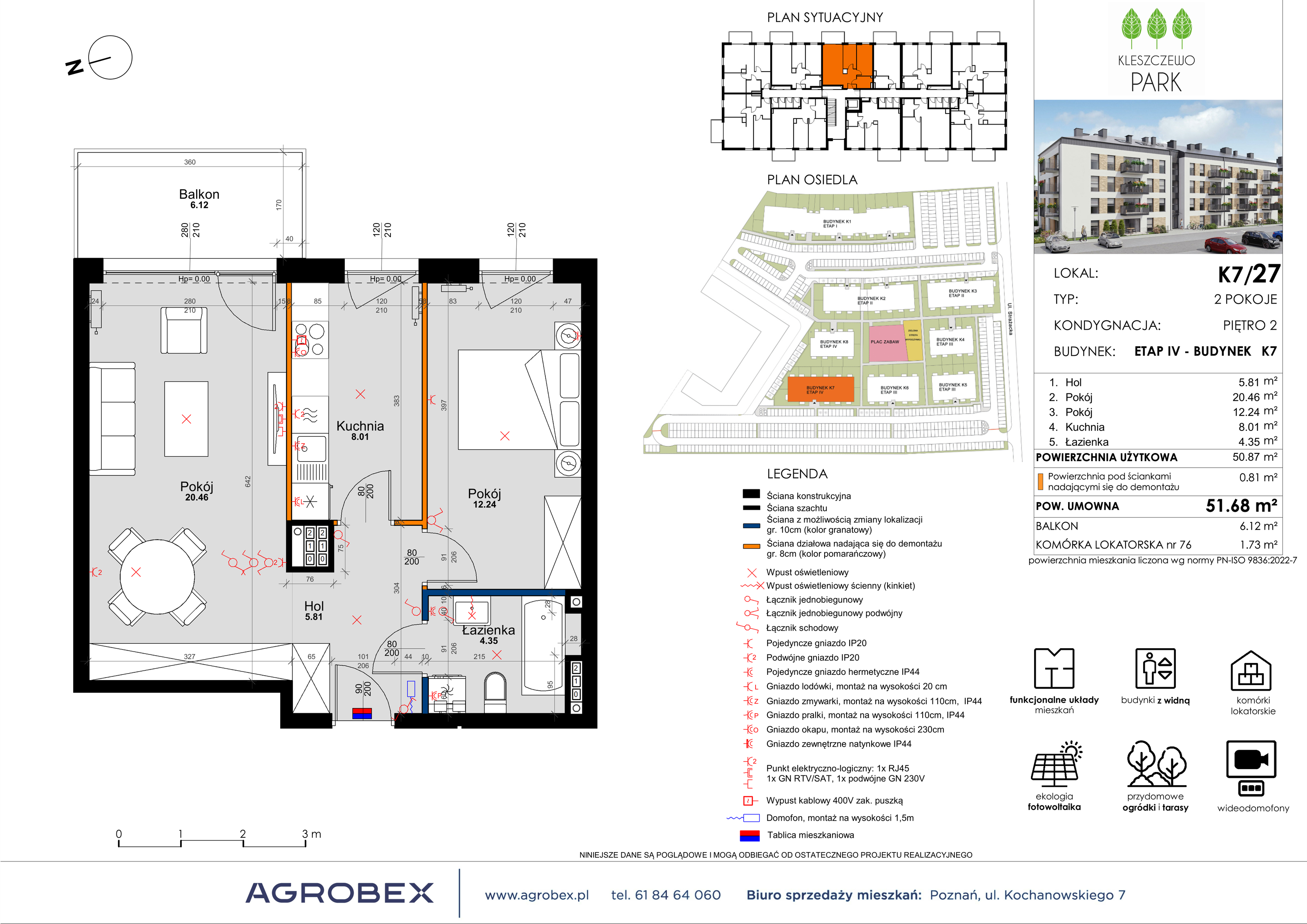 Mieszkanie 51,68 m², piętro 2, oferta nr K7/27, Kleszczewo Park, Kleszczewo, ul. Wiesławy Szymborskiej 1-idx