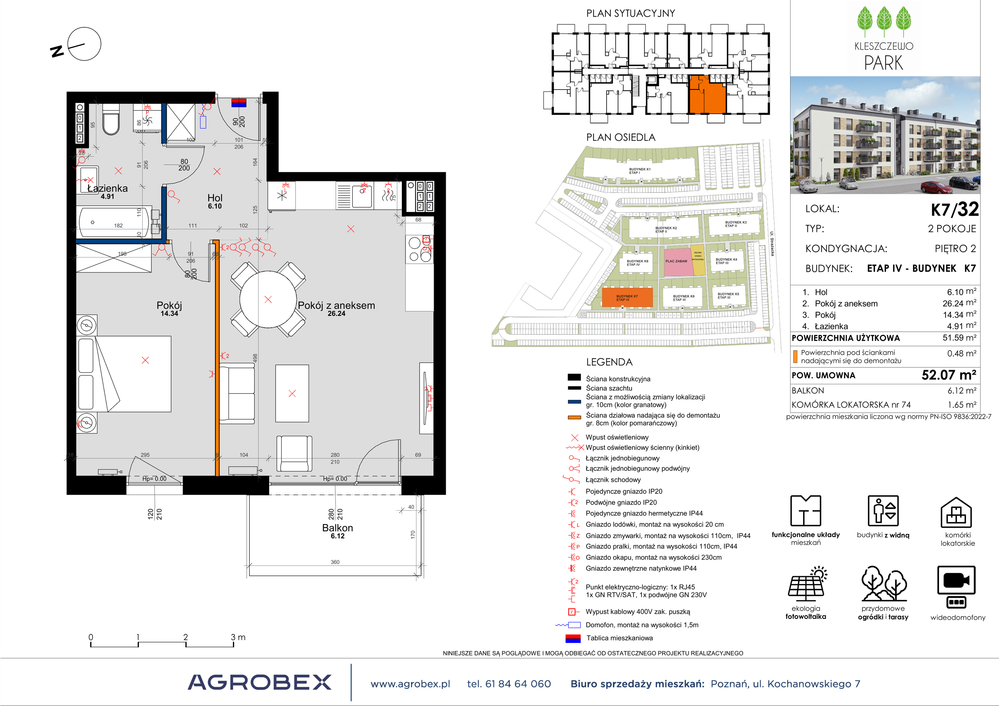 Mieszkanie 52,07 m², piętro 2, oferta nr K7/32, Kleszczewo Park, Kleszczewo, ul. Wiesławy Szymborskiej 1-idx