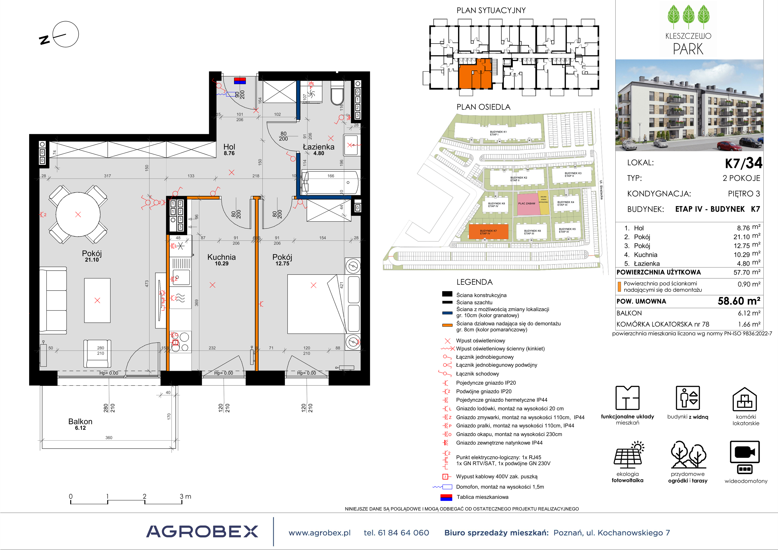 Mieszkanie 58,60 m², piętro 3, oferta nr K7/34, Kleszczewo Park, Kleszczewo, ul. Wiesławy Szymborskiej 1-idx