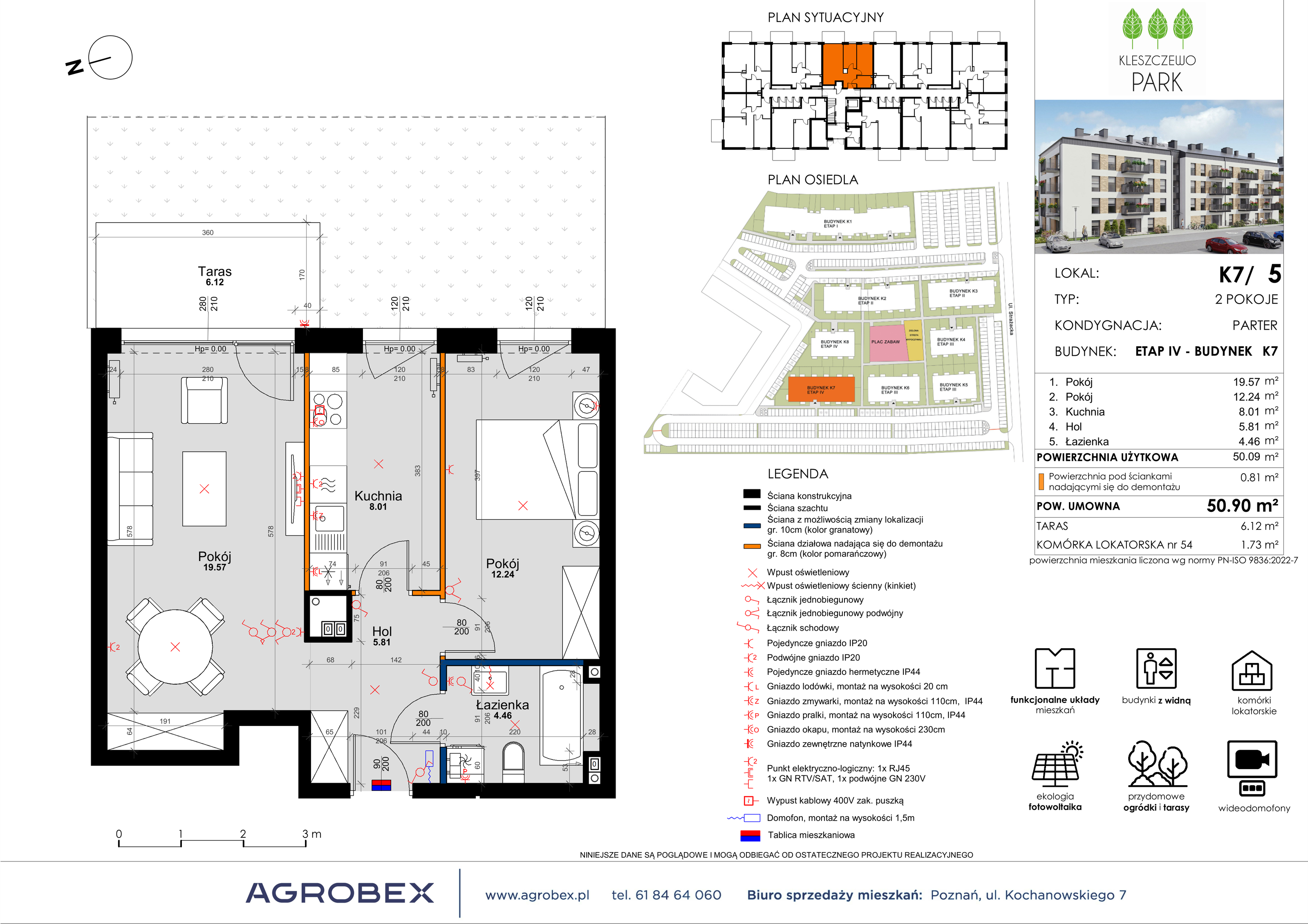 Mieszkanie 50,90 m², parter, oferta nr K7/5, Kleszczewo Park, Kleszczewo, ul. Wiesławy Szymborskiej 1-idx