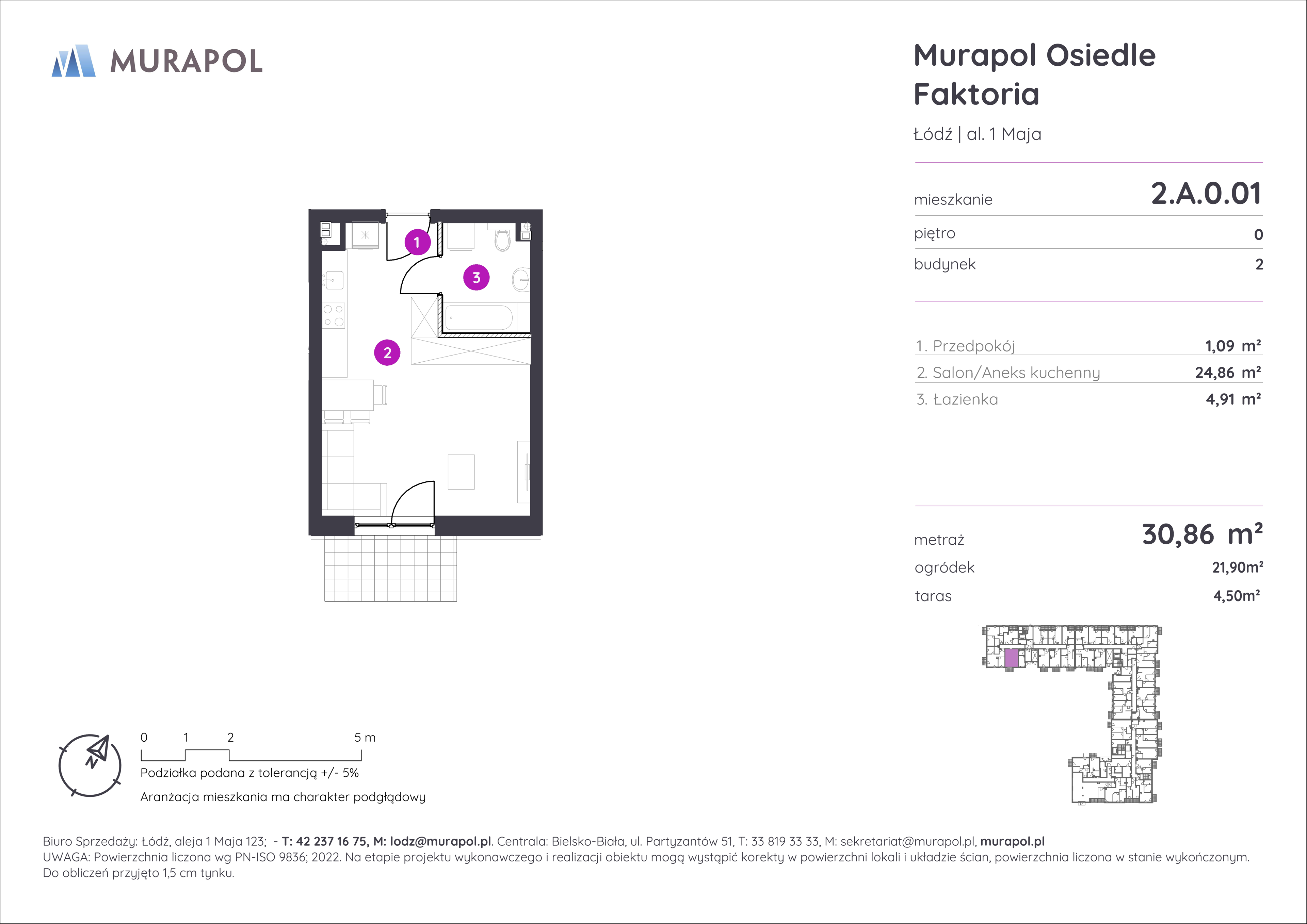 Mieszkanie 30,86 m², parter, oferta nr 2.A.0.01, Murapol Osiedle Faktoria, Łódź, Polesie, Stare Polesie, al. 1 Maja-idx