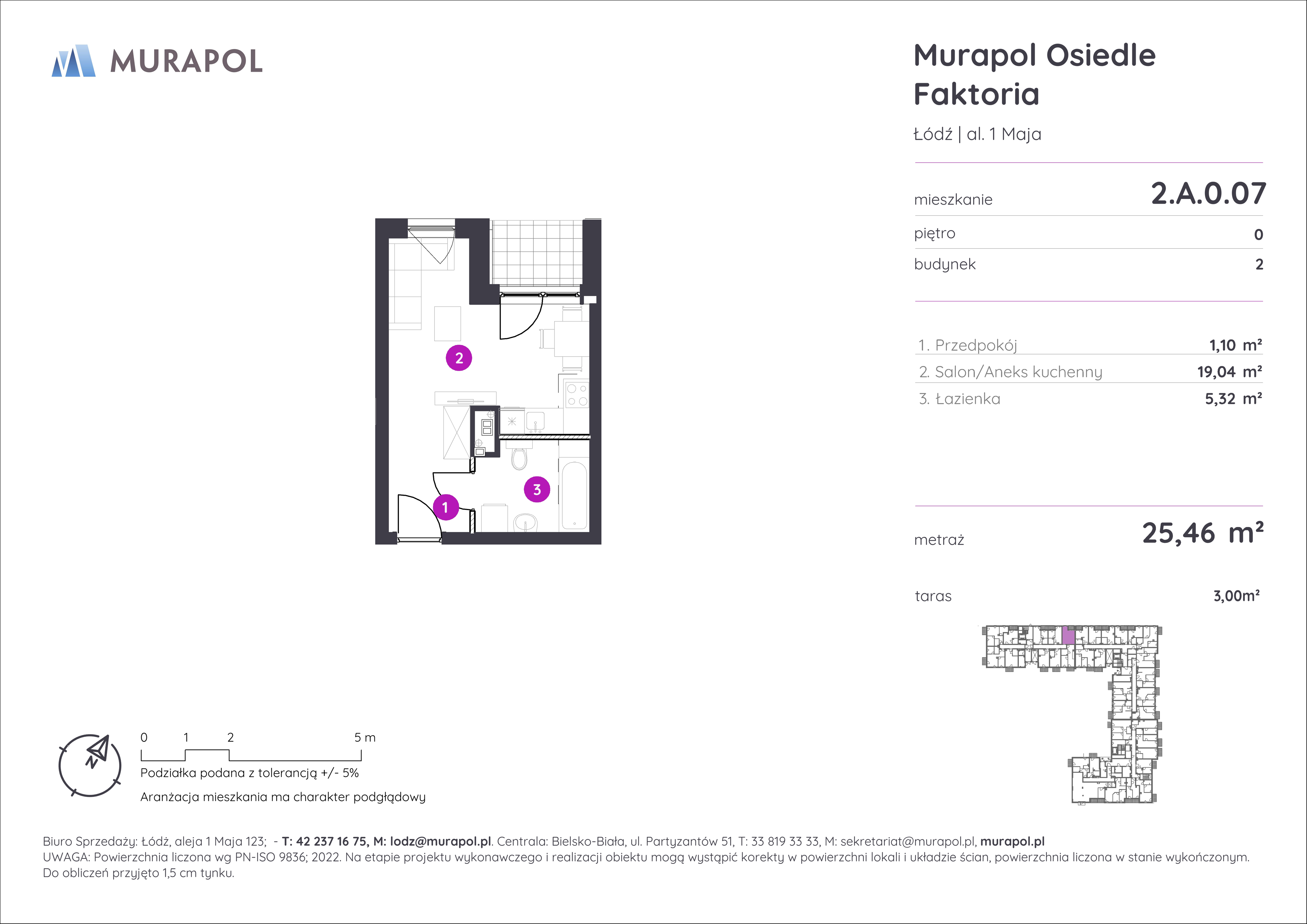 Mieszkanie 25,46 m², parter, oferta nr 2.A.0.07, Murapol Osiedle Faktoria, Łódź, Polesie, Stare Polesie, al. 1 Maja-idx