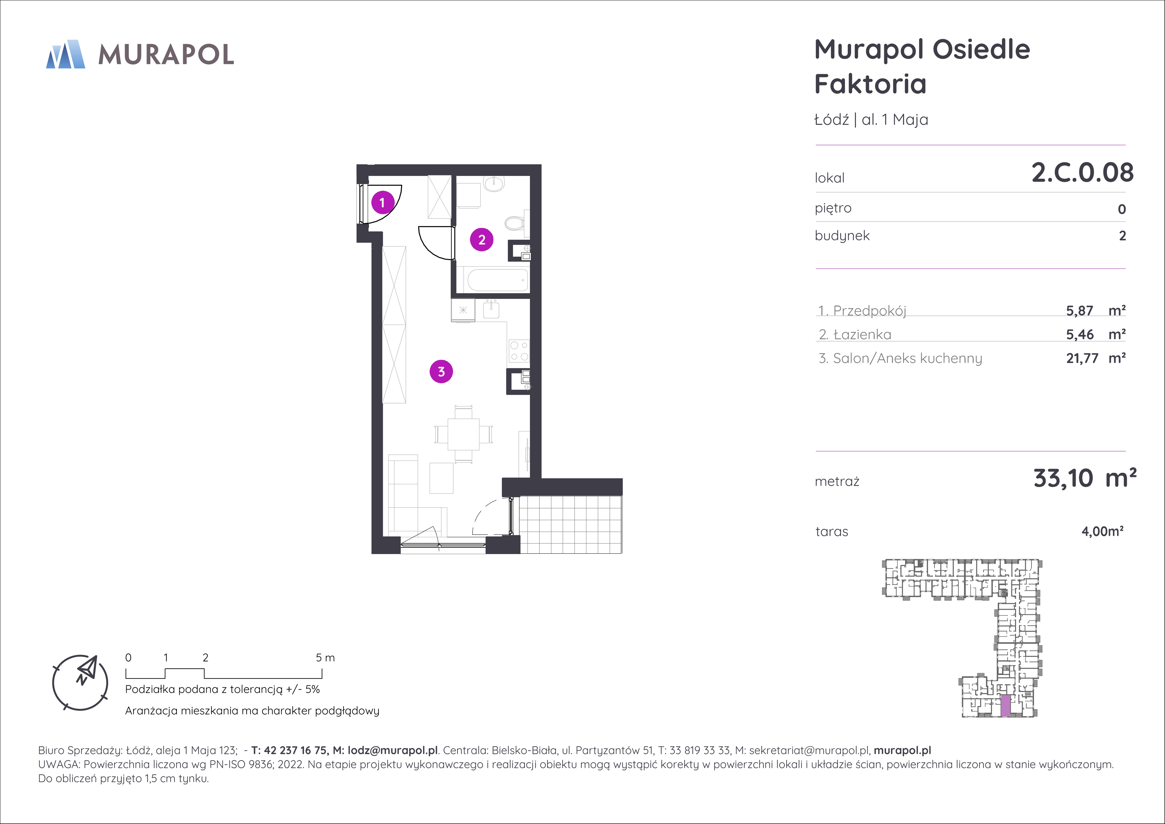 Mieszkanie 33,10 m², parter, oferta nr 2.C.0.08, Murapol Osiedle Faktoria, Łódź, Polesie, Stare Polesie, al. 1 Maja-idx