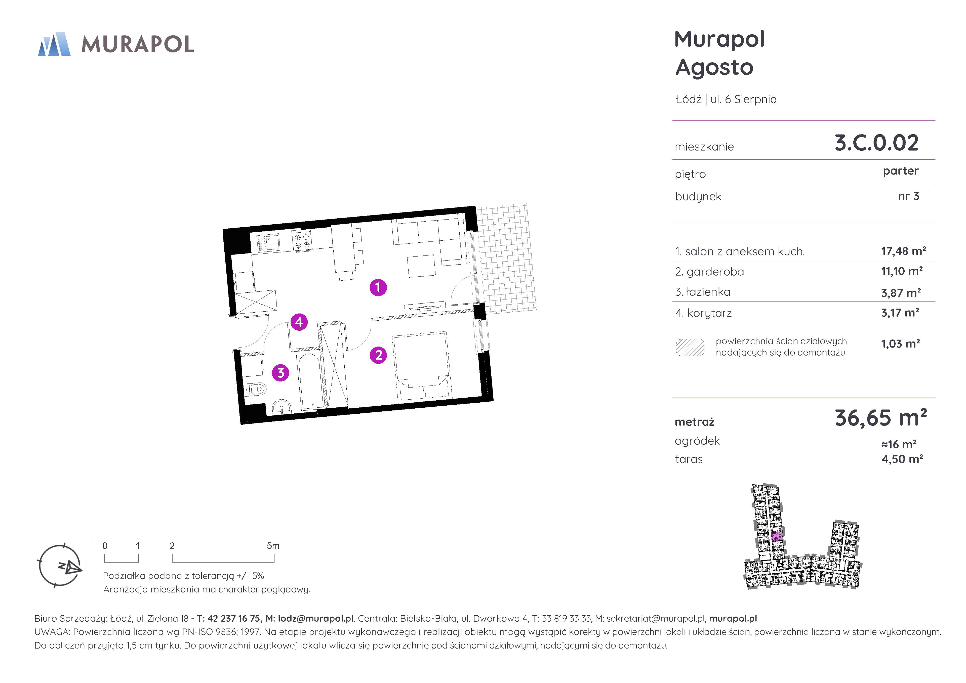 Mieszkanie 36,65 m², parter, oferta nr 3.C.0.02, Murapol Agosto, Łódź, Polesie, Stare Polesie, ul. 6 Sierpnia-idx