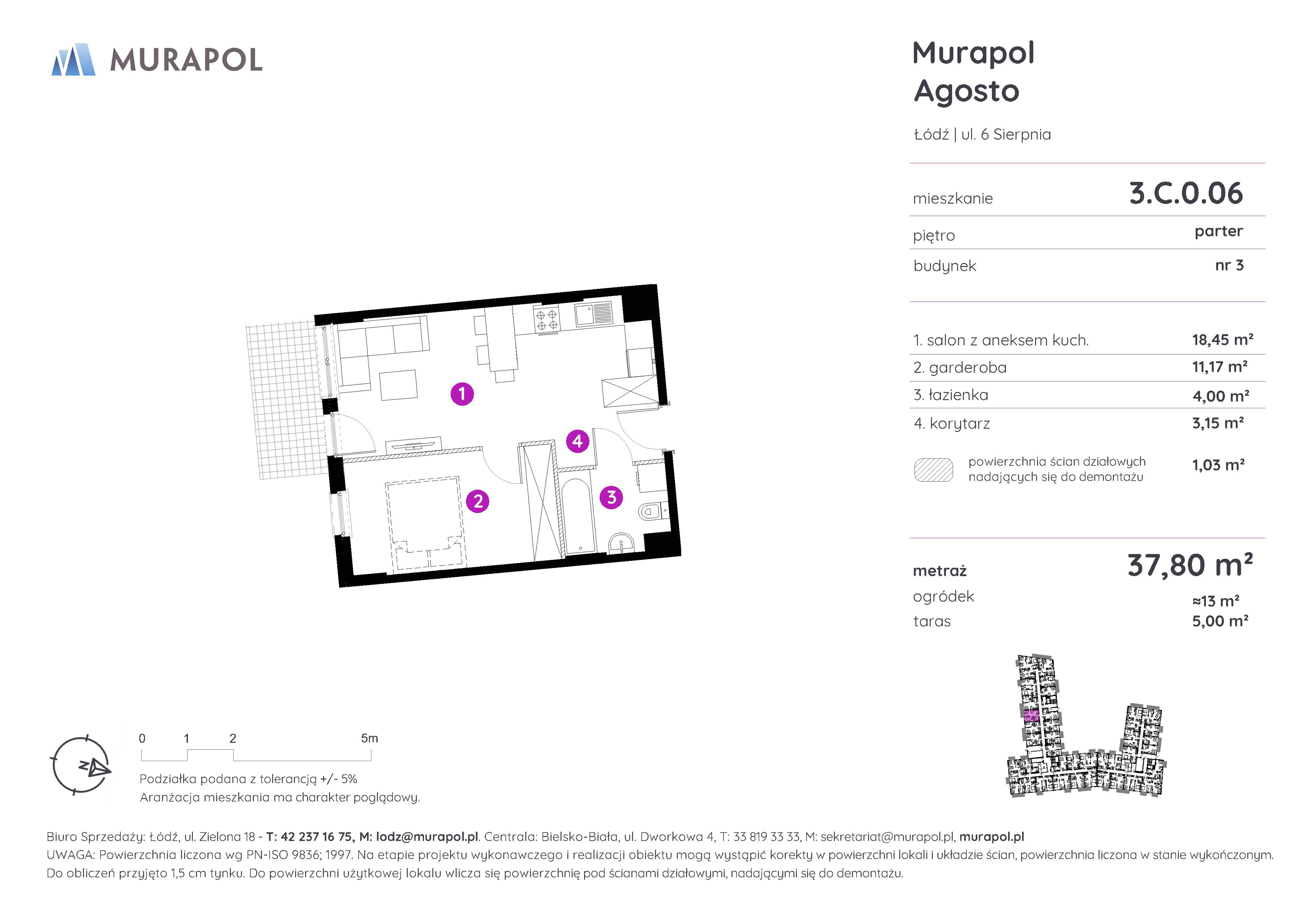 Mieszkanie 37,80 m², parter, oferta nr 3.C.0.06, Murapol Agosto, Łódź, Polesie, Stare Polesie, ul. 6 Sierpnia-idx