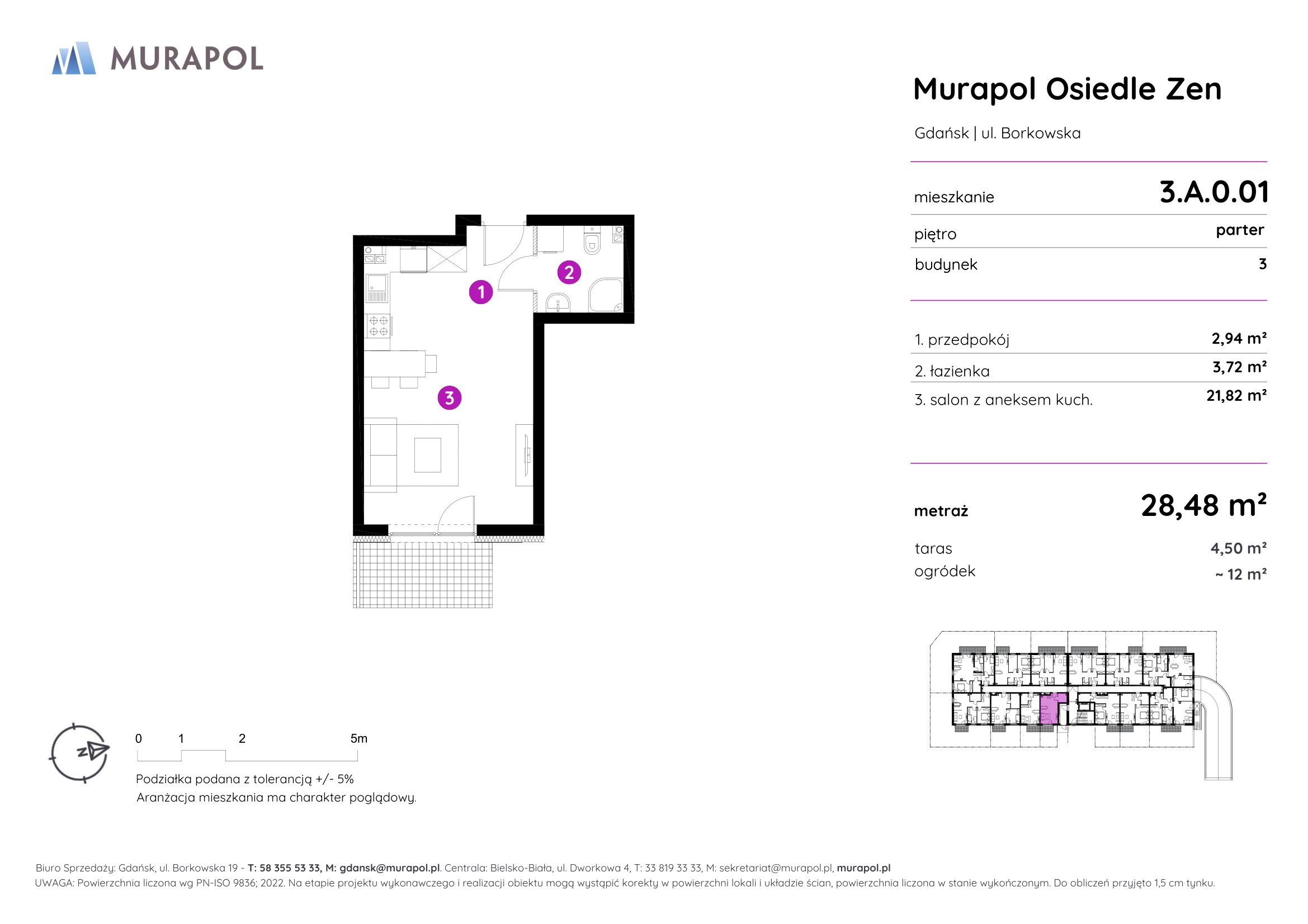 Mieszkanie 28,48 m², parter, oferta nr 3.A.0.01, Murapol Osiedle Zen, Gdańsk, Orunia Górna-Gdańsk Południe, Maćkowy, ul. Borkowska-idx