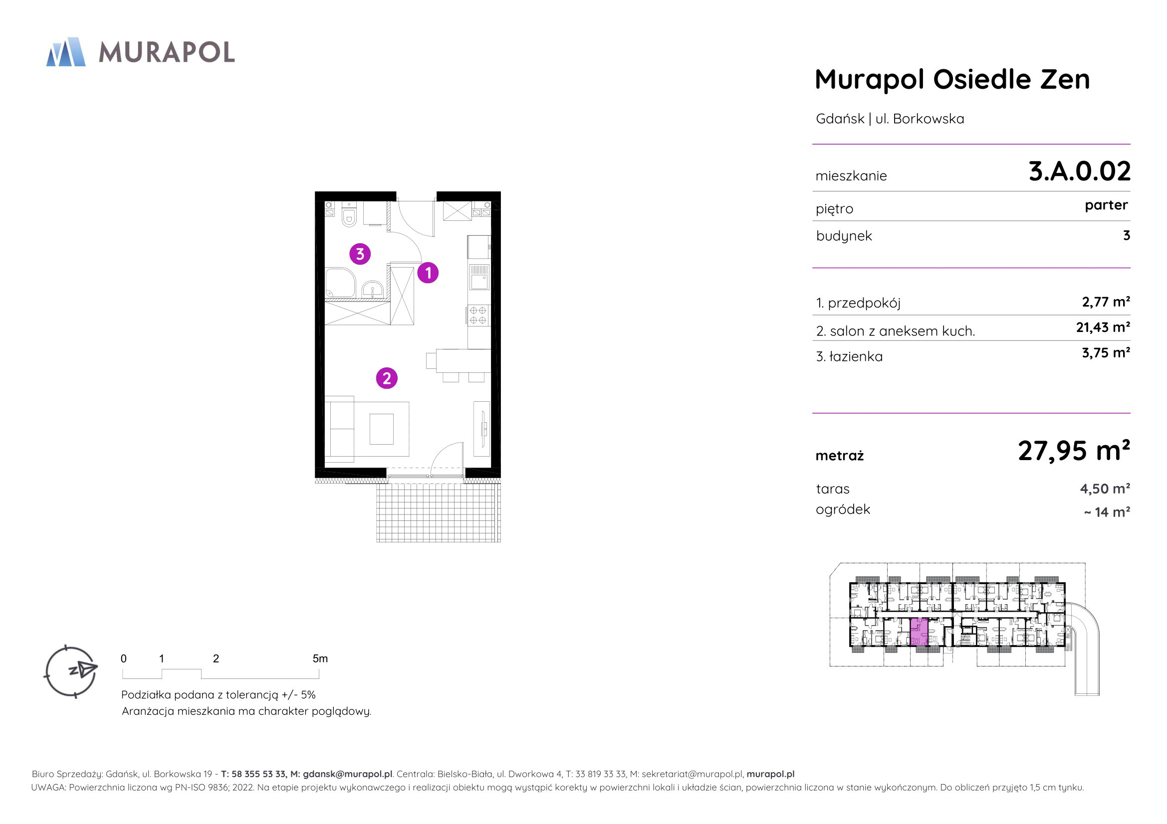 Mieszkanie 27,95 m², parter, oferta nr 3.A.0.02, Murapol Osiedle Zen, Gdańsk, Orunia Górna-Gdańsk Południe, Maćkowy, ul. Borkowska-idx