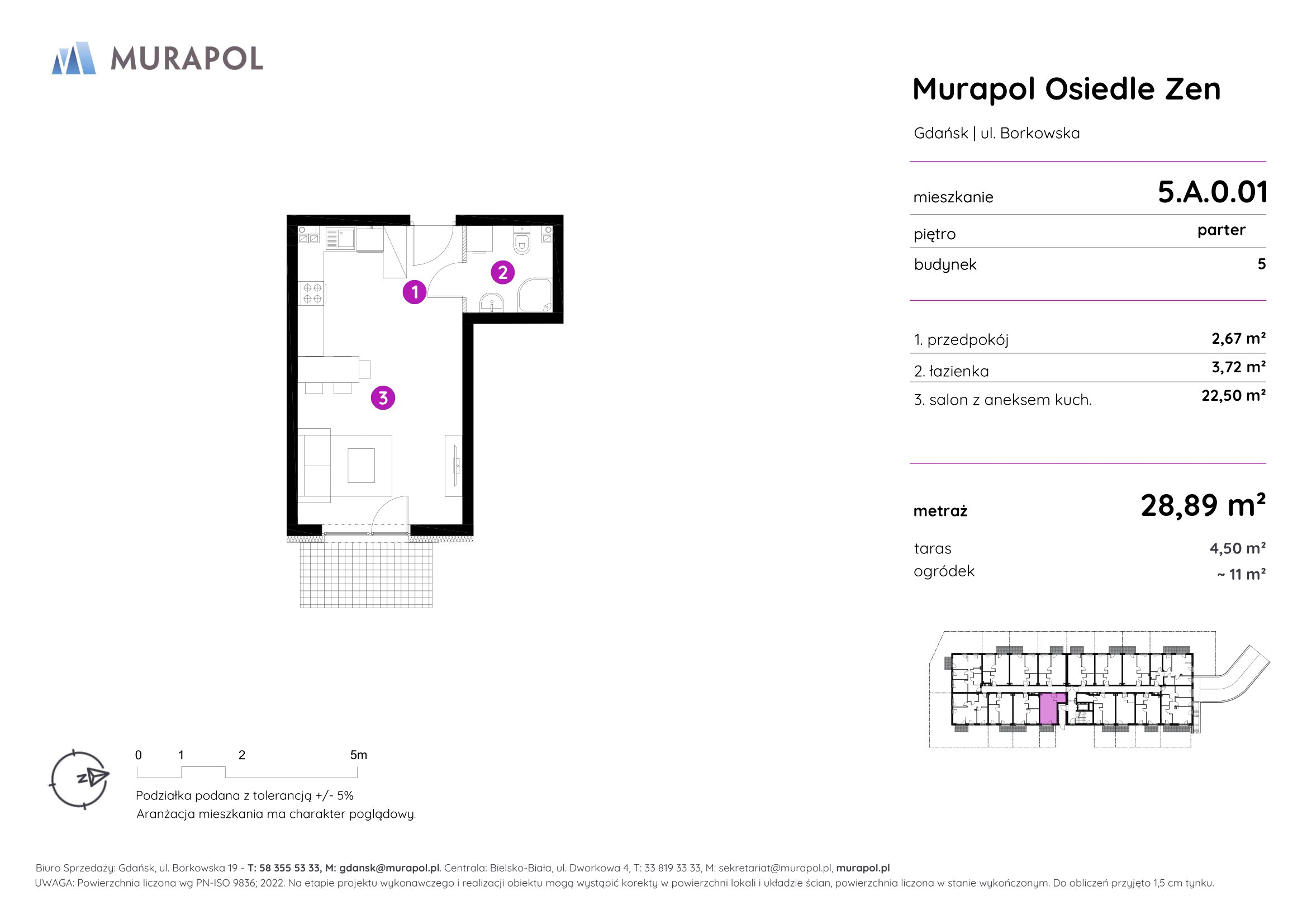 Mieszkanie 28,89 m², parter, oferta nr 5.A.0.01, Murapol Osiedle Zen, Gdańsk, Orunia Górna-Gdańsk Południe, Maćkowy, ul. Borkowska-idx