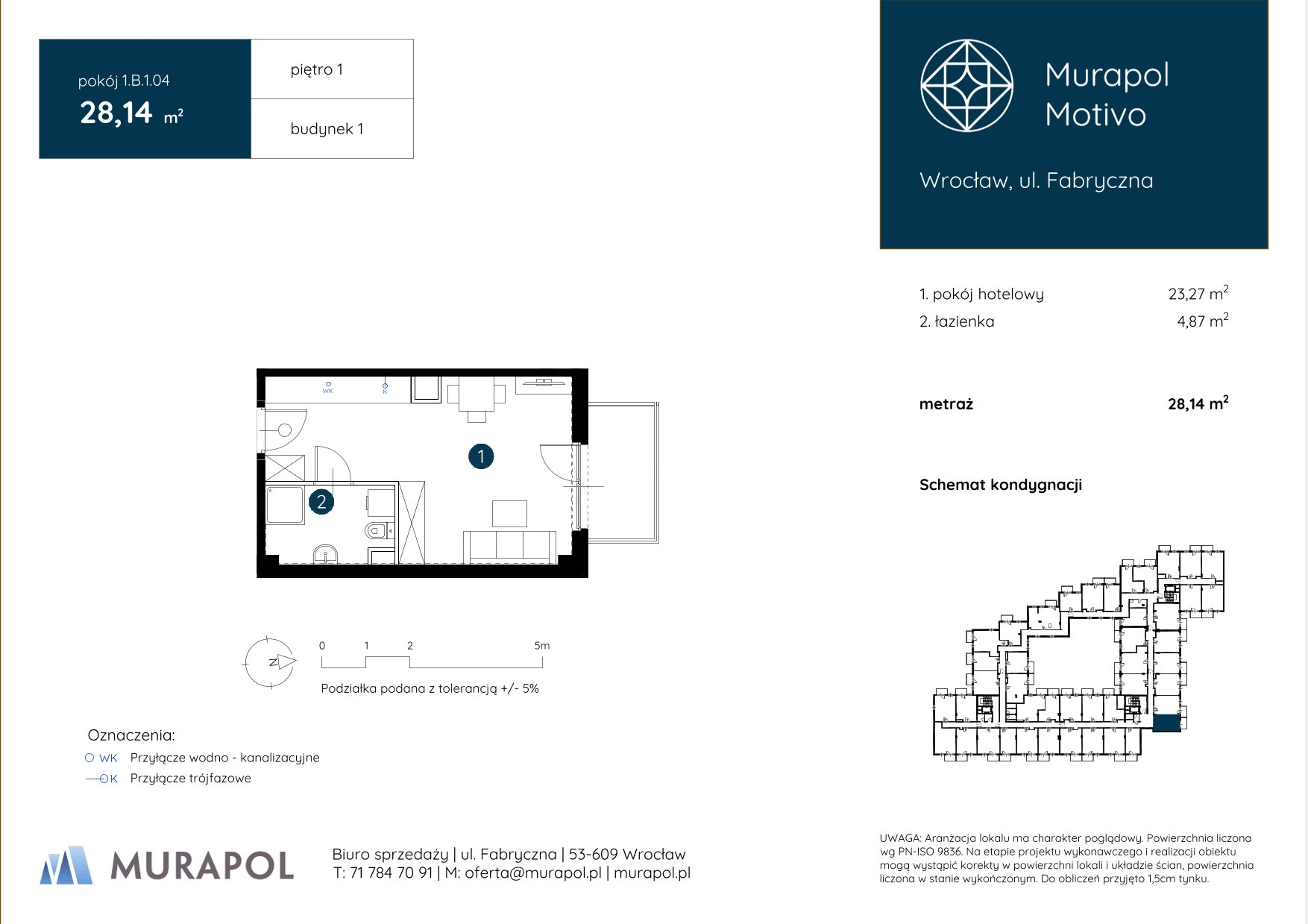 Apartament inwestycyjny 28,14 m², piętro 1, oferta nr 1.B.1.04, Murapol Motivo, Wrocław, Muchobór Mały, Fabryczna, ul. Fabryczna-idx