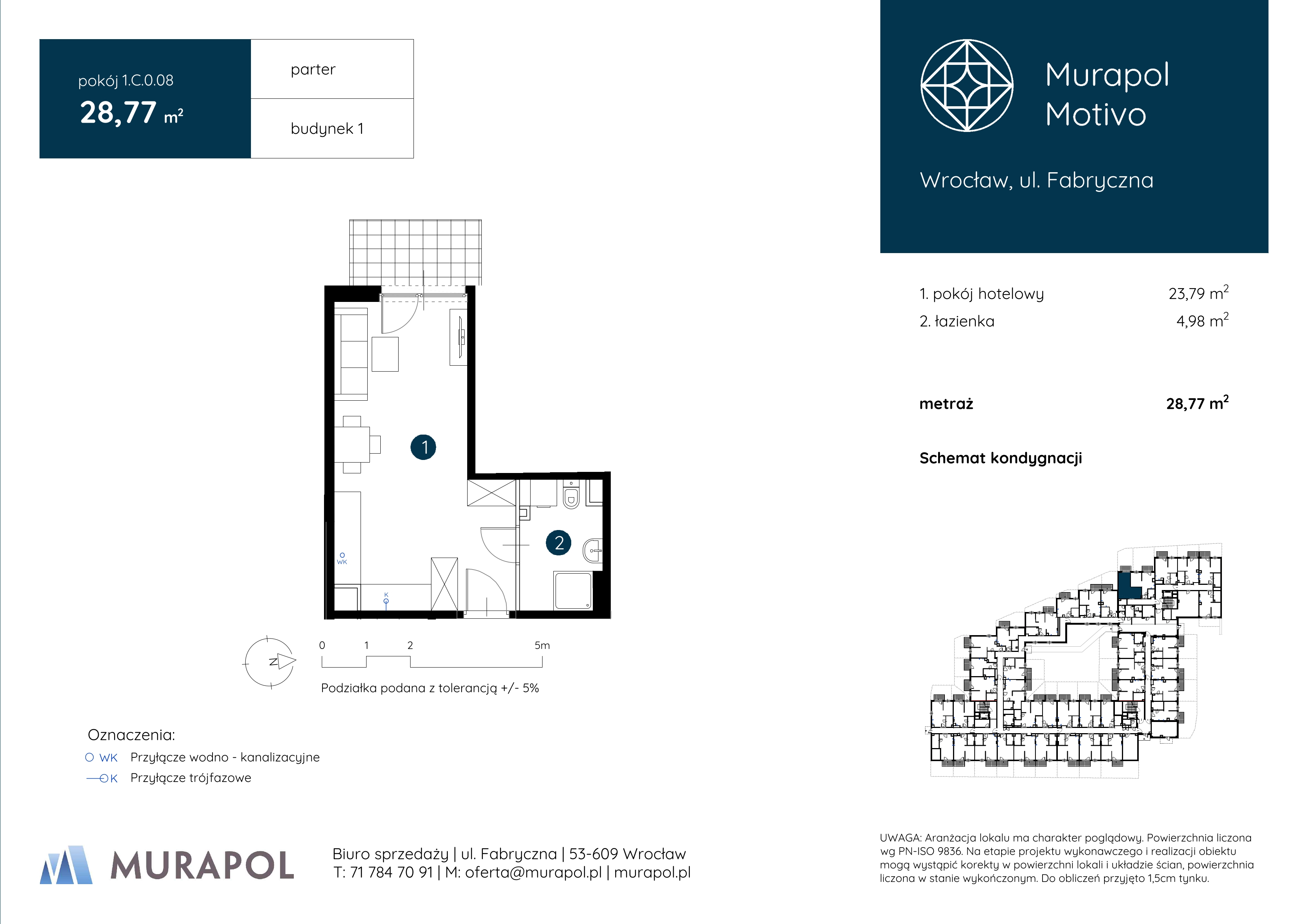 Apartament inwestycyjny 28,77 m², parter, oferta nr 1.C.0.08, Murapol Motivo, Wrocław, Muchobór Mały, Fabryczna, ul. Fabryczna-idx