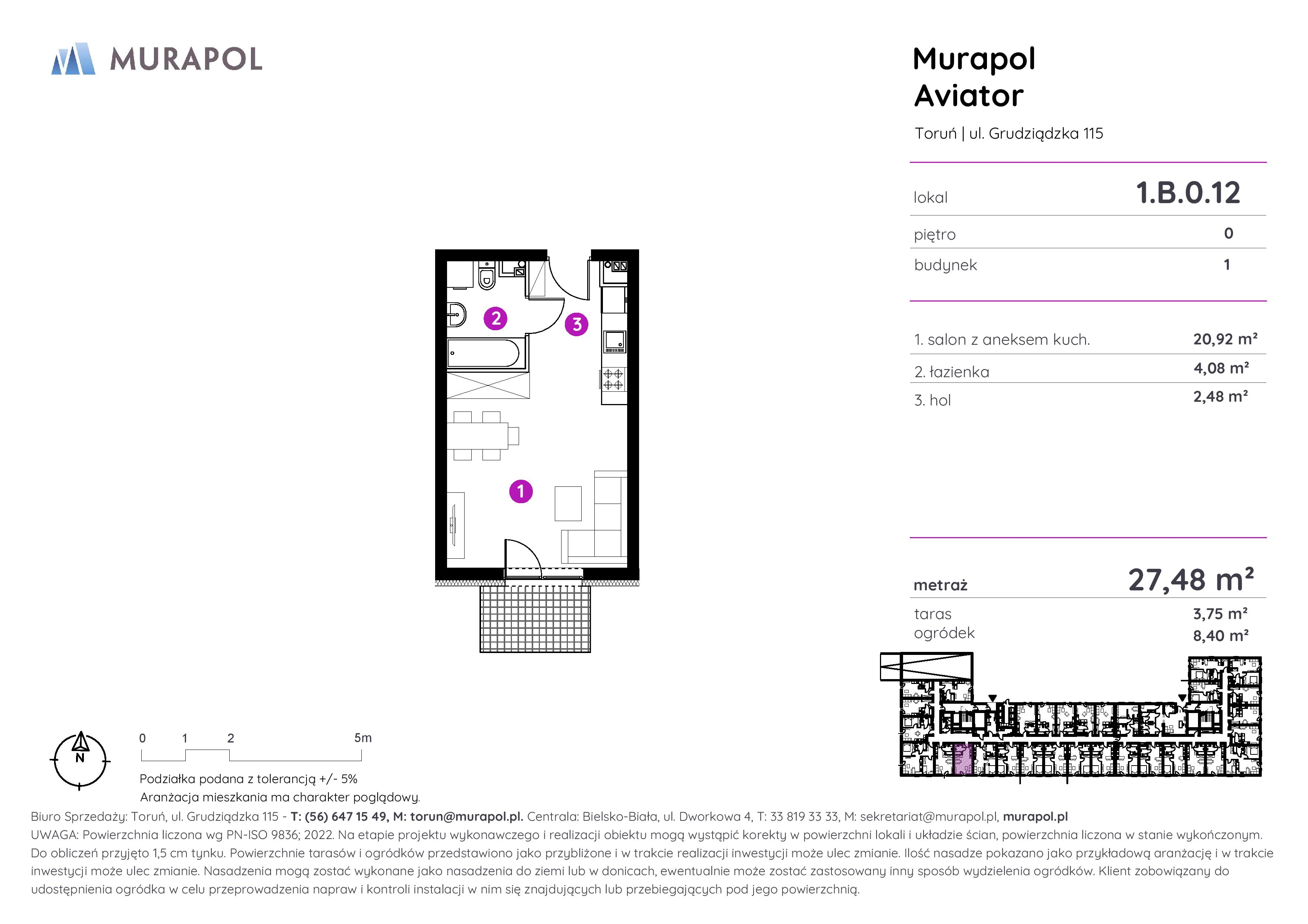 Apartament inwestycyjny 27,48 m², parter, oferta nr 1.B.0.12, Murapol Aviator, Toruń, Koniuchy, ul. Grudziądzka-idx