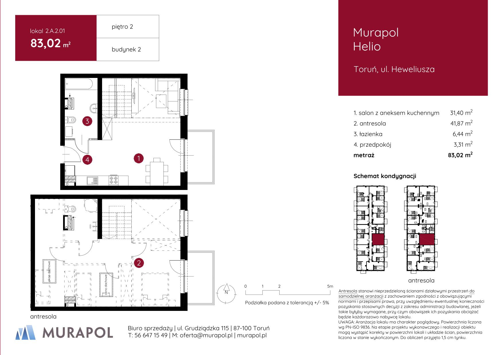 Mieszkanie 83,02 m², piętro 2, oferta nr 2.A.2.01, Murapol Helio, Toruń, Wrzosy, JAR, ul. Heweliusza-idx