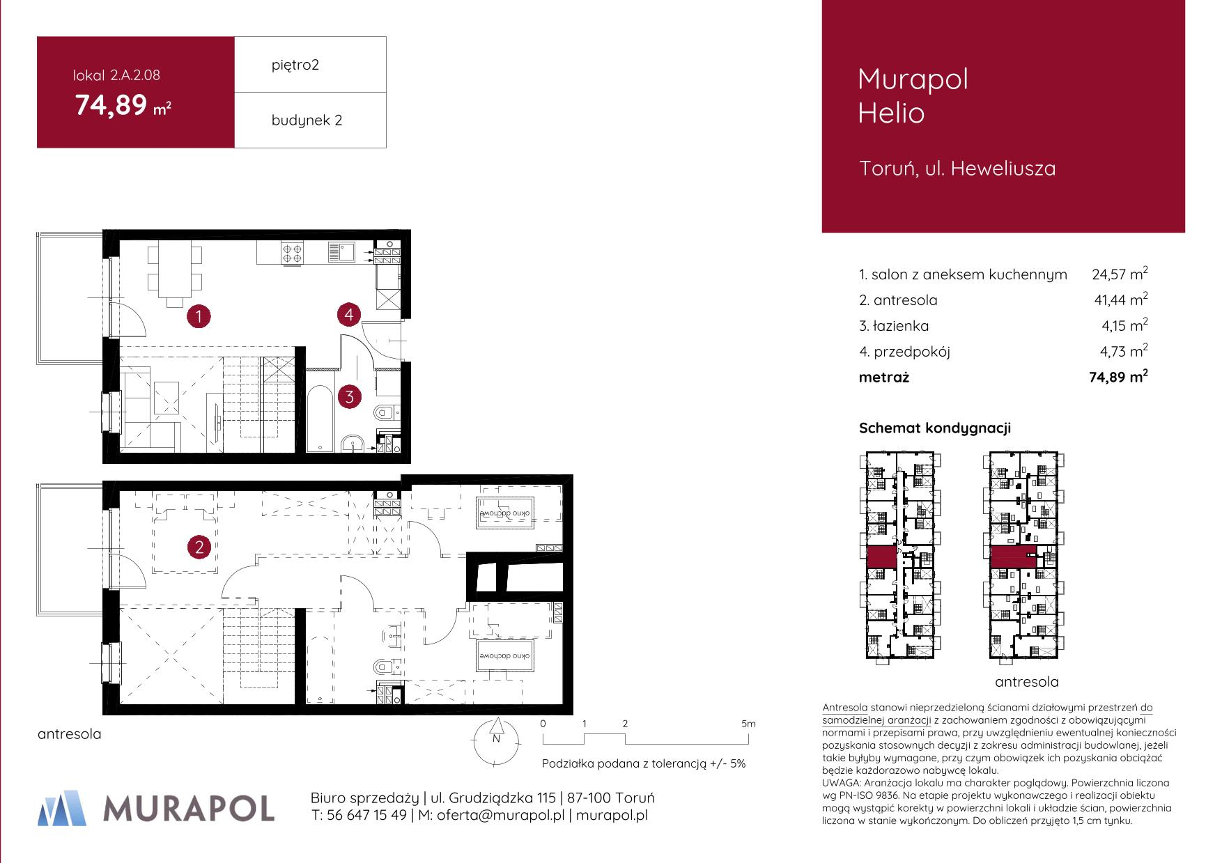 Mieszkanie 74,89 m², piętro 2, oferta nr 2.A.2.08, Murapol Helio, Toruń, Wrzosy, JAR, ul. Heweliusza-idx