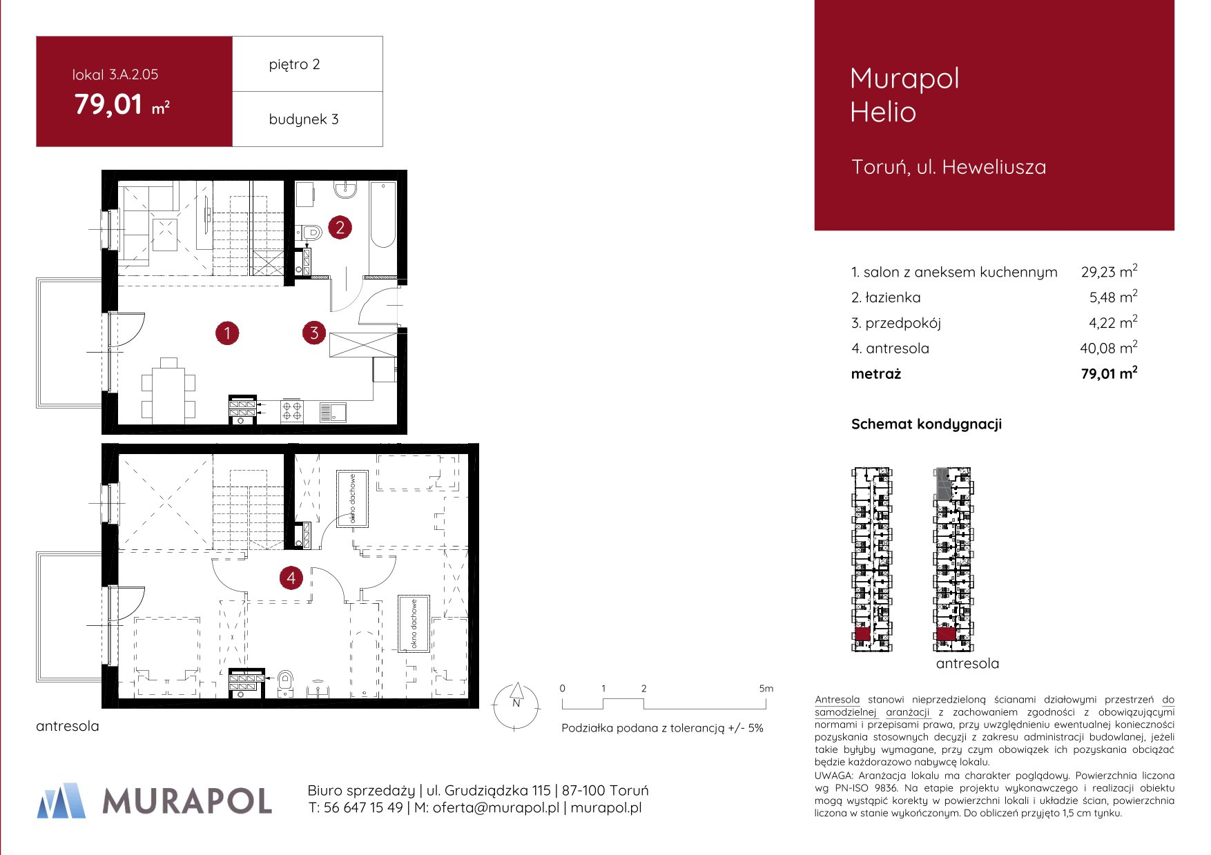 Mieszkanie 79,01 m², piętro 2, oferta nr 3.A.2.05, Murapol Helio, Toruń, Wrzosy, JAR, ul. Heweliusza-idx