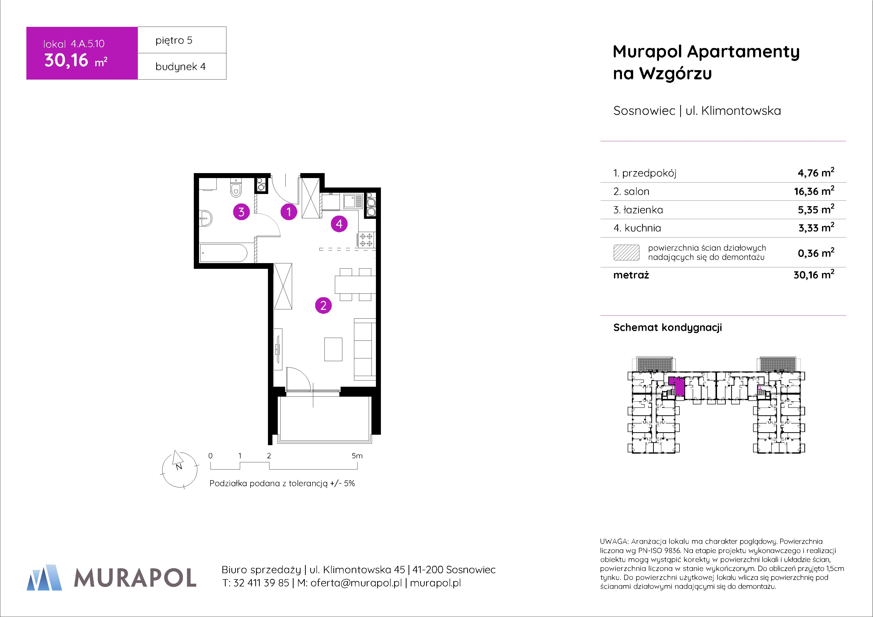 Mieszkanie 30,16 m², piętro 5, oferta nr 4.A.5.10, Murapol Apartamenty Na Wzgórzu, Sosnowiec, Klimontów, ul. Klimontowska 45-idx