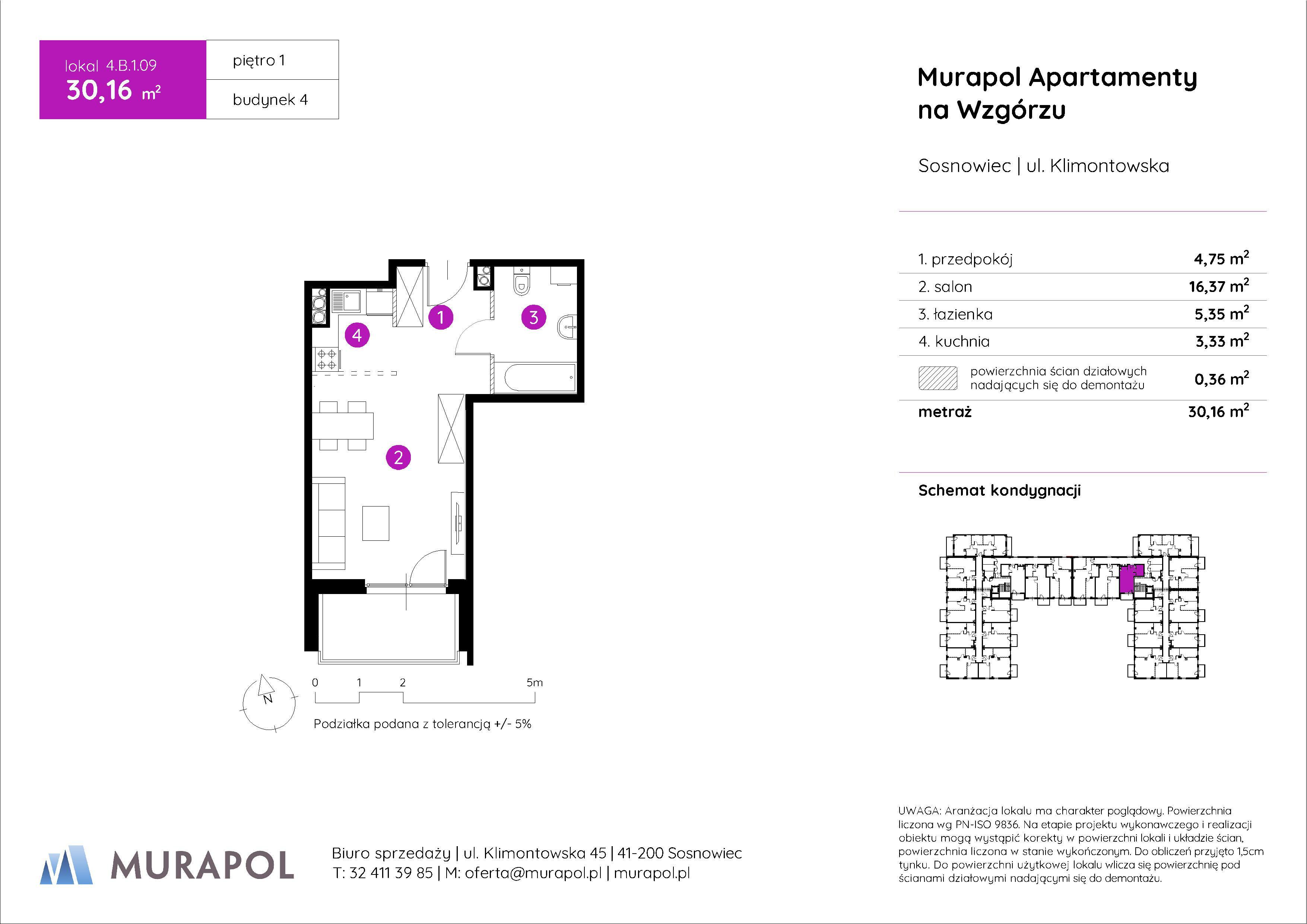 Mieszkanie 30,16 m², piętro 1, oferta nr 4.B.1.09, Murapol Apartamenty Na Wzgórzu, Sosnowiec, Klimontów, ul. Klimontowska 45-idx