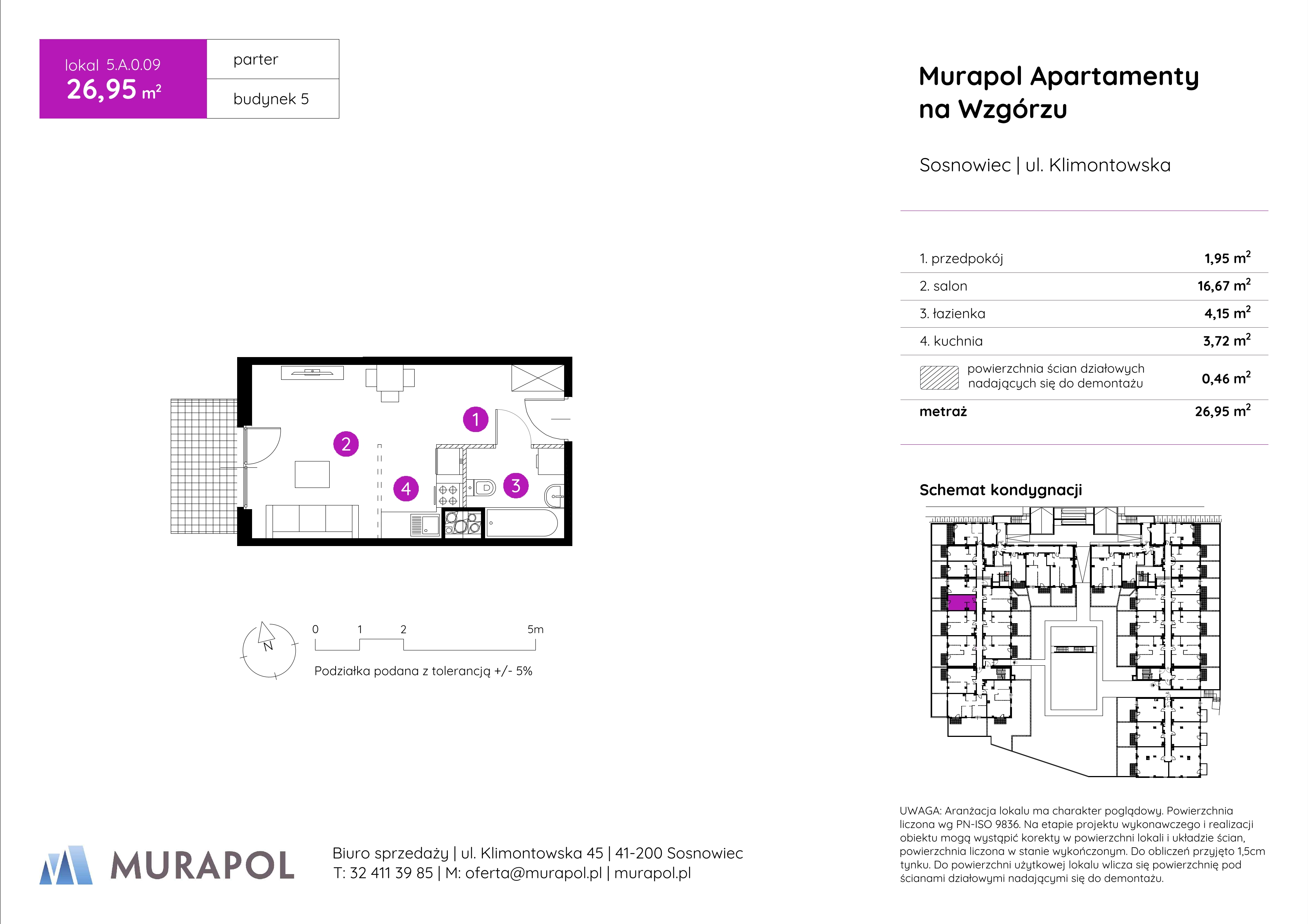 Mieszkanie 26,95 m², parter, oferta nr 5.A.0.09, Murapol Apartamenty Na Wzgórzu, Sosnowiec, Klimontów, ul. Klimontowska 45-idx