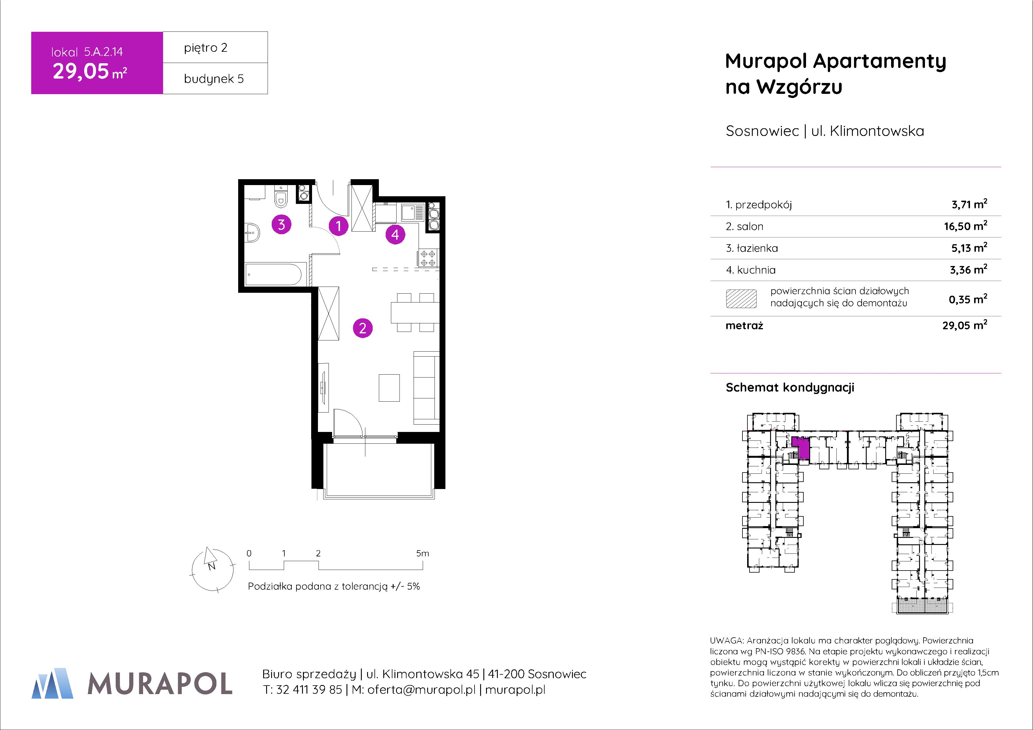 Mieszkanie 29,05 m², piętro 2, oferta nr 5.A.2.14, Murapol Apartamenty Na Wzgórzu, Sosnowiec, Klimontów, ul. Klimontowska 45-idx