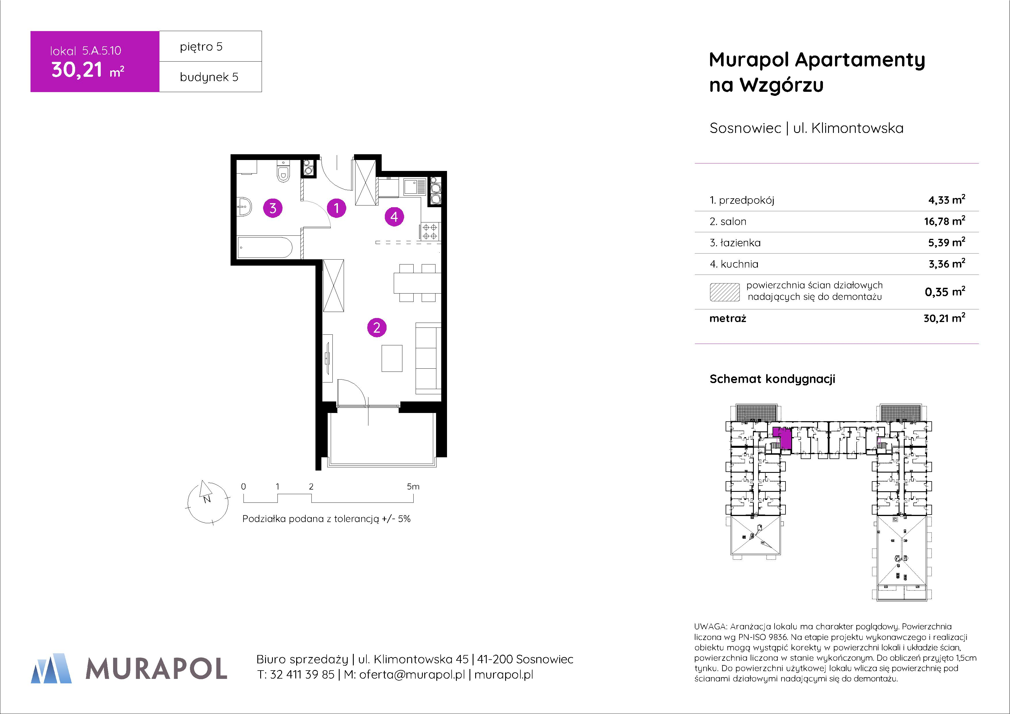 Mieszkanie 30,21 m², piętro 5, oferta nr 5.A.5.10, Murapol Apartamenty Na Wzgórzu, Sosnowiec, Klimontów, ul. Klimontowska 45-idx