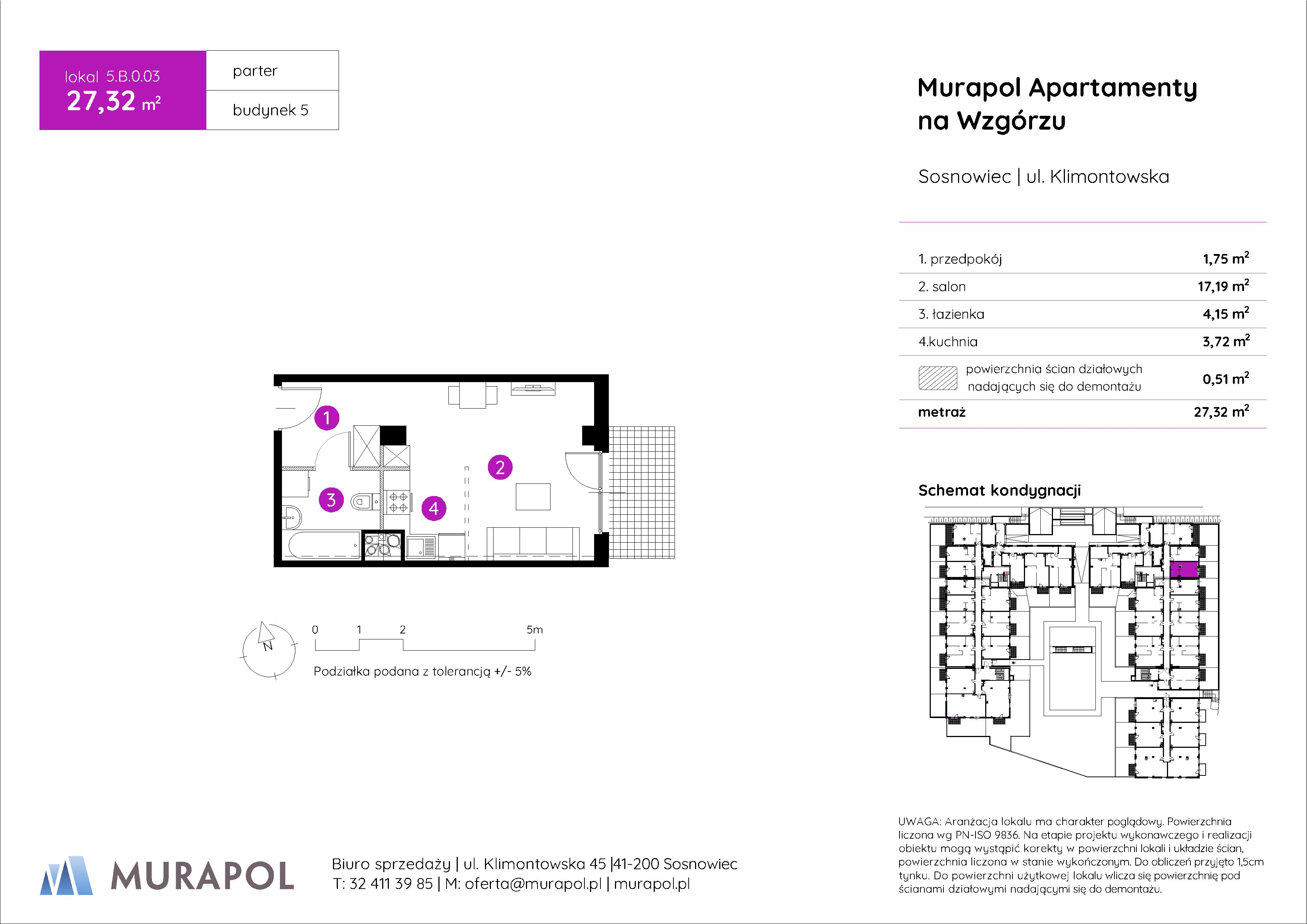 Mieszkanie 27,32 m², parter, oferta nr 5.B.0.03, Murapol Apartamenty Na Wzgórzu, Sosnowiec, Klimontów, ul. Klimontowska 45-idx