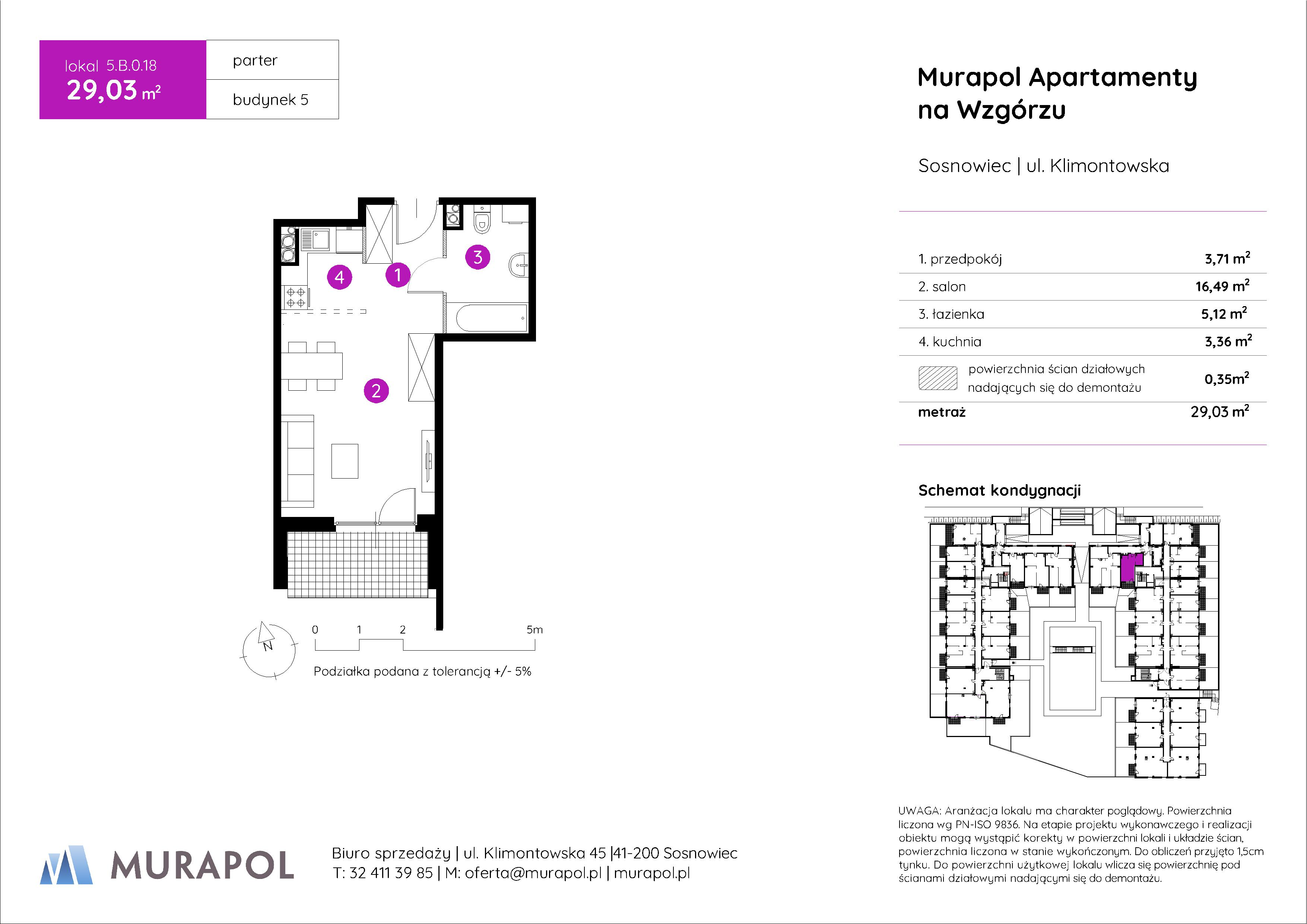 Mieszkanie 29,03 m², parter, oferta nr 5.B.0.18, Murapol Apartamenty Na Wzgórzu, Sosnowiec, Klimontów, ul. Klimontowska 45-idx