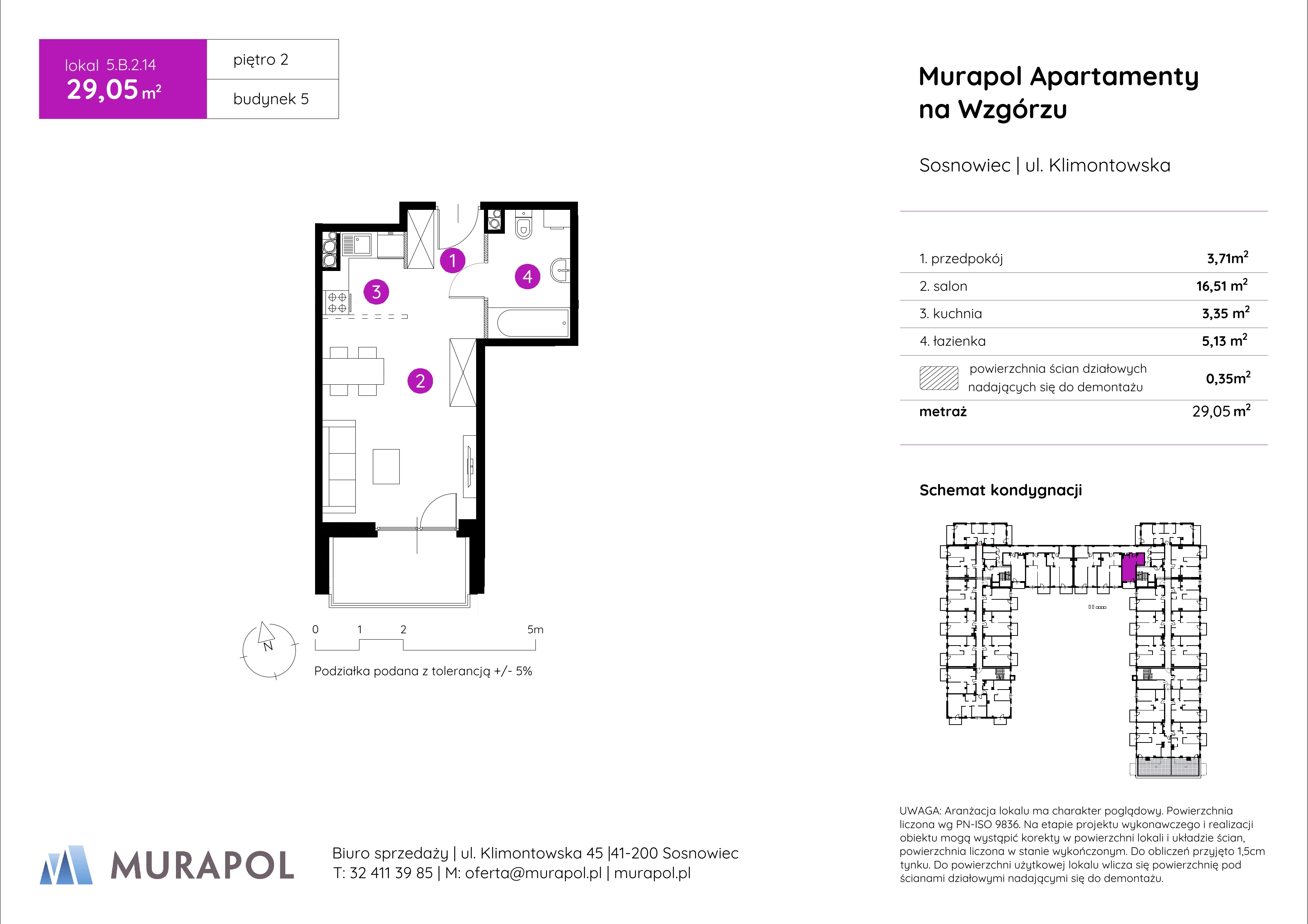 Mieszkanie 29,05 m², piętro 2, oferta nr 5.B.2.14, Murapol Apartamenty Na Wzgórzu, Sosnowiec, Klimontów, ul. Klimontowska 45-idx