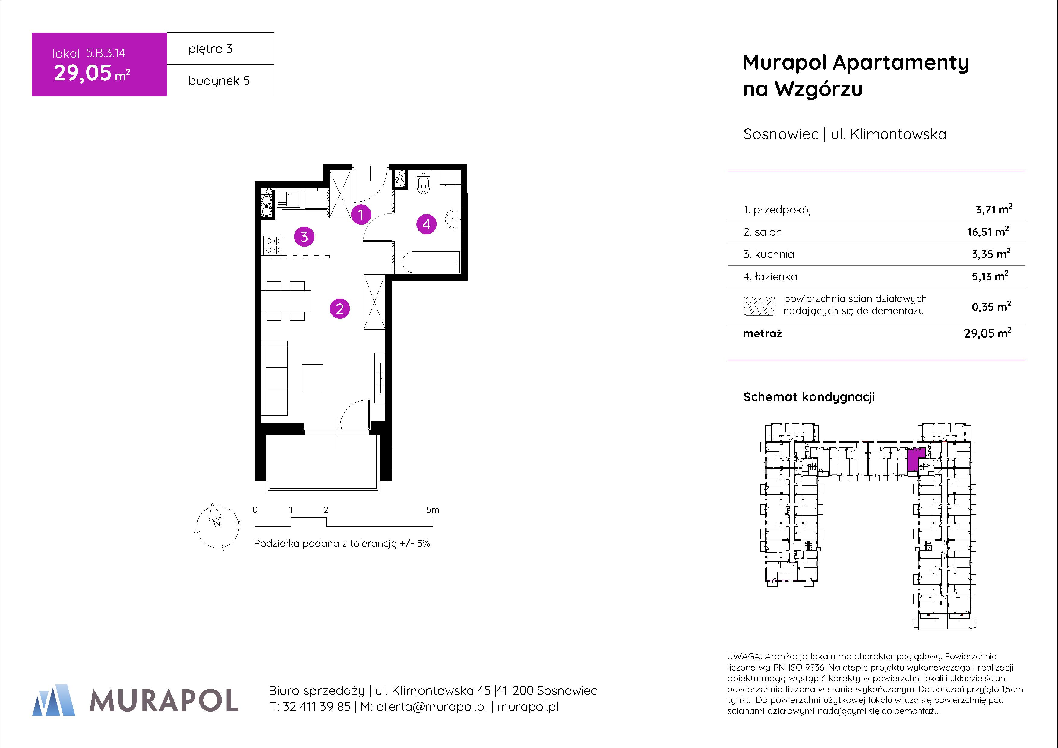 Mieszkanie 29,05 m², piętro 3, oferta nr 5.B.3.14, Murapol Apartamenty Na Wzgórzu, Sosnowiec, Klimontów, ul. Klimontowska 45-idx